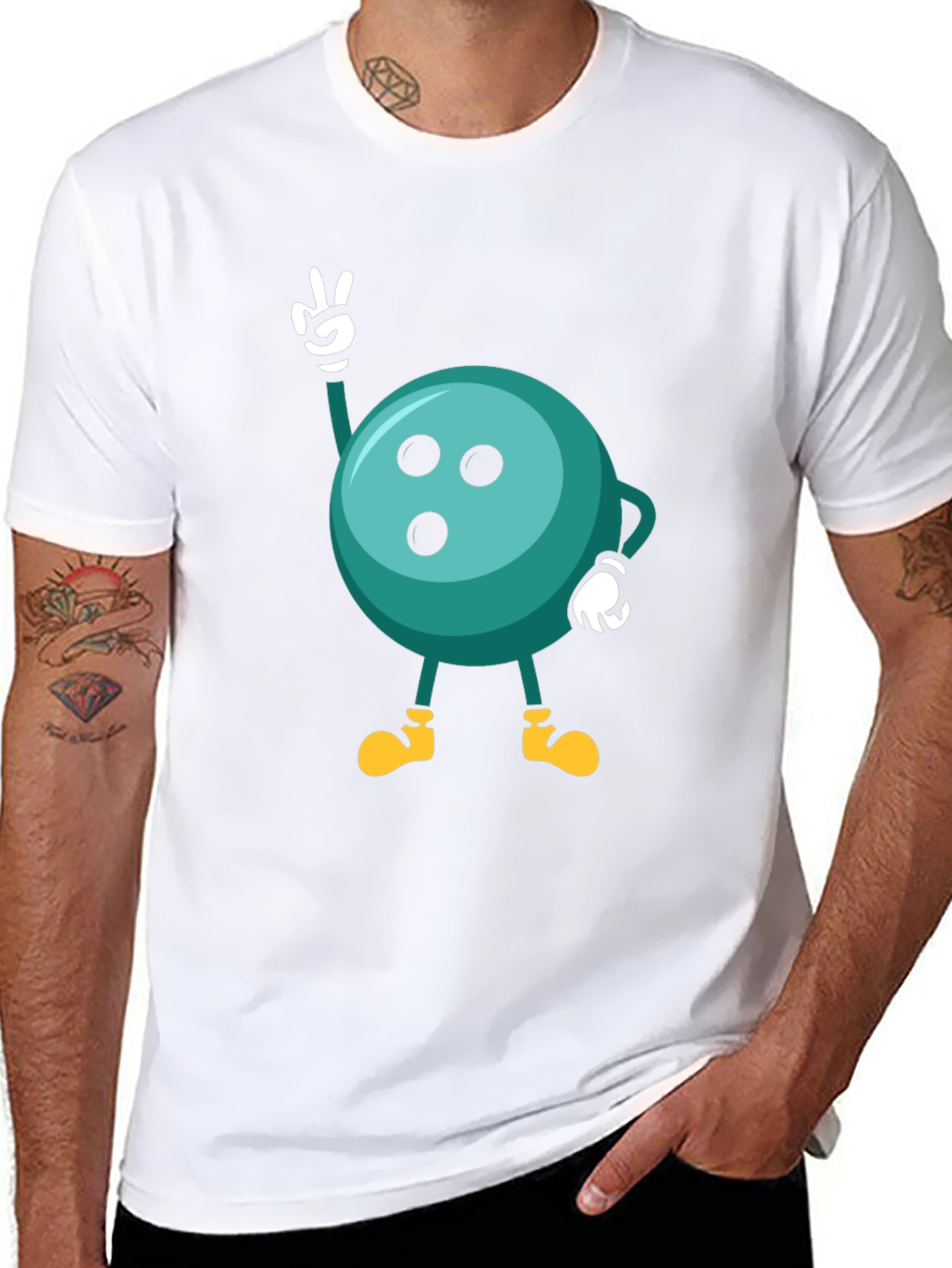 Bowling Ball Cartoon Graphic Black T-Shirt