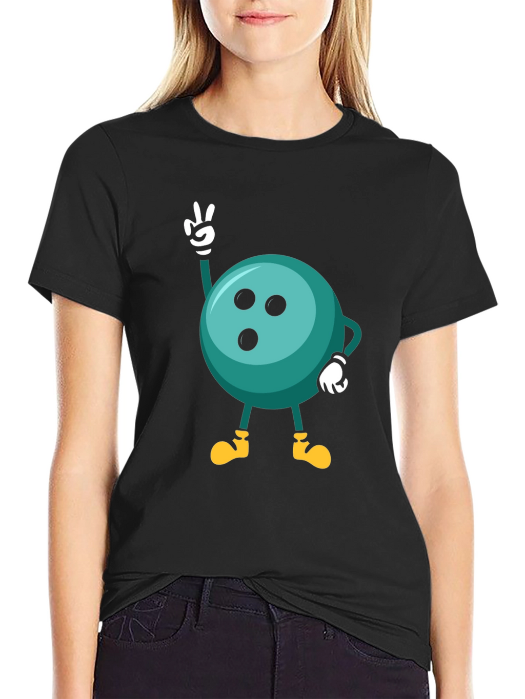 Bowling Ball Cartoon Graphic Black T-Shirt
