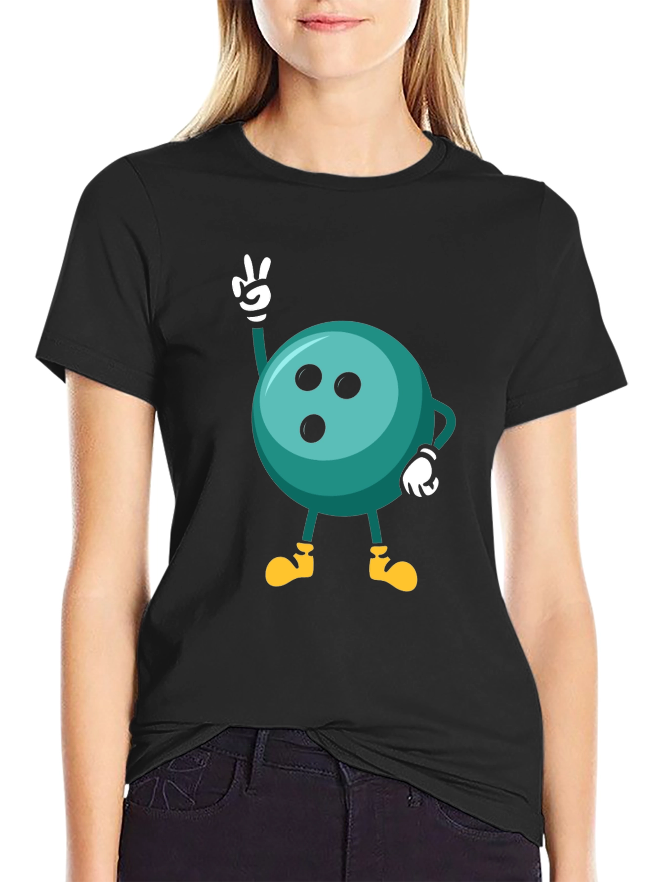 Bowling Ball Cartoon Graphic Black T-Shirt