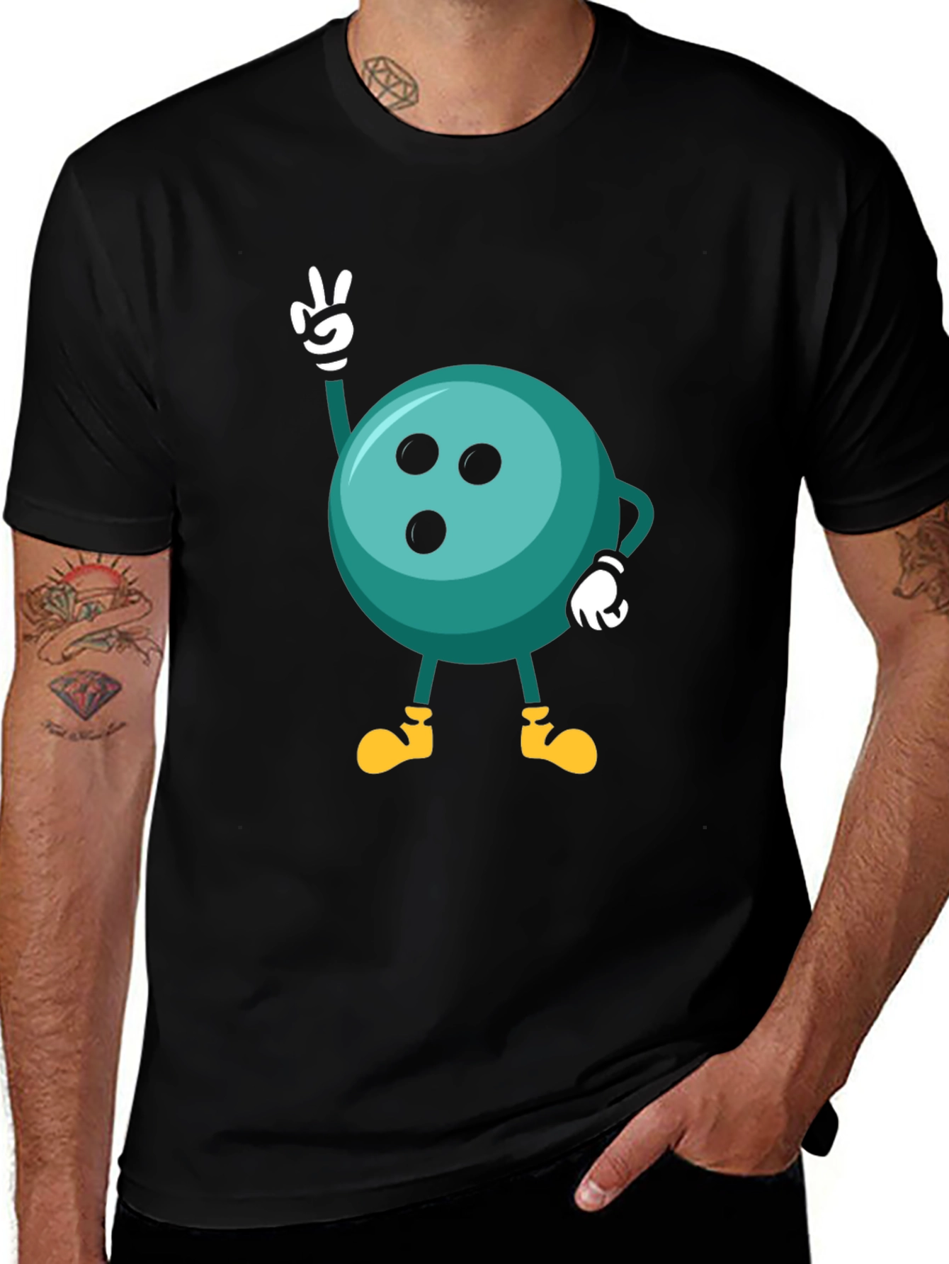 Bowling Ball Cartoon Graphic Black T-Shirt