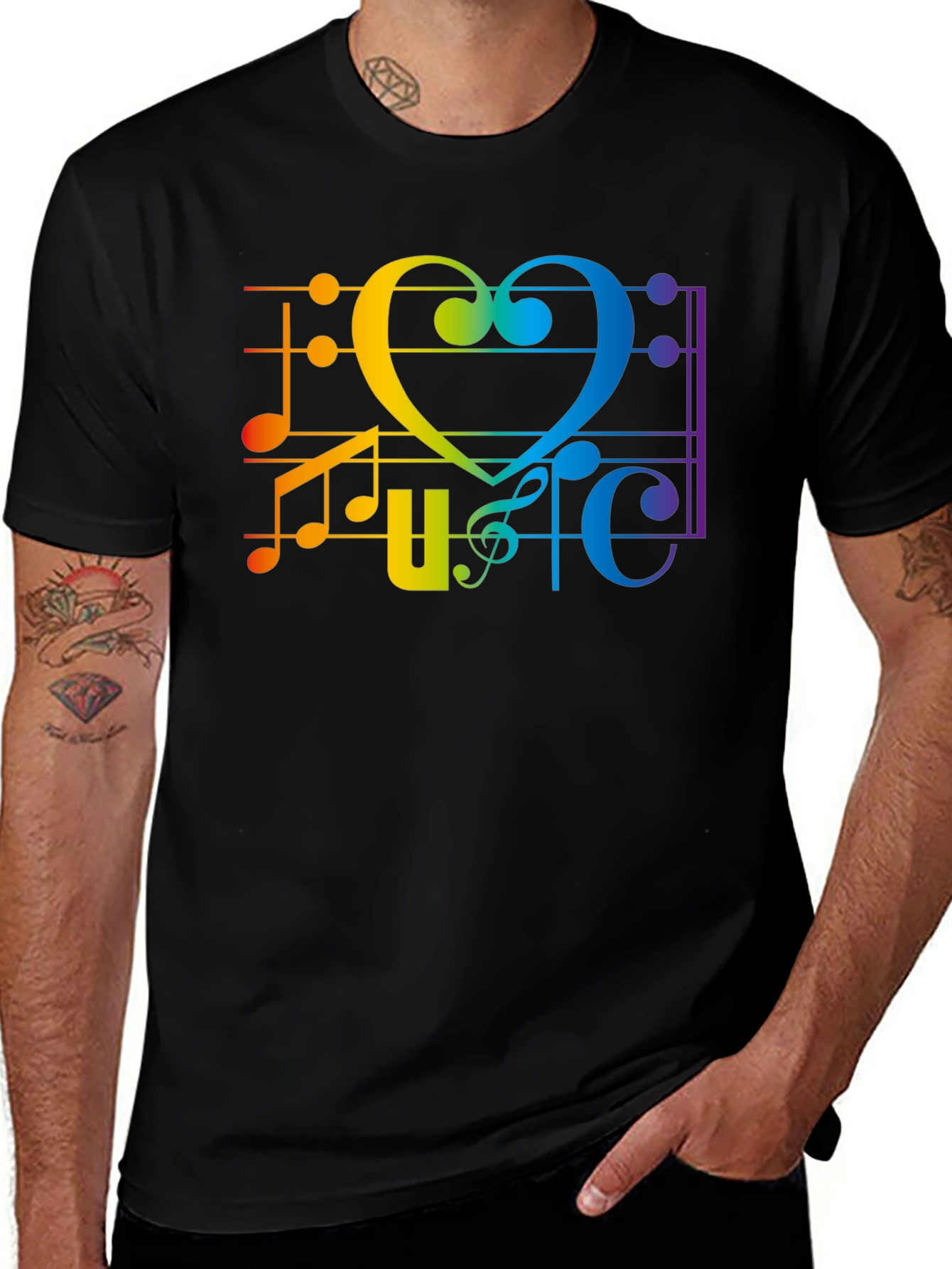 Rainbow Music Heart Graphic T-Shirt