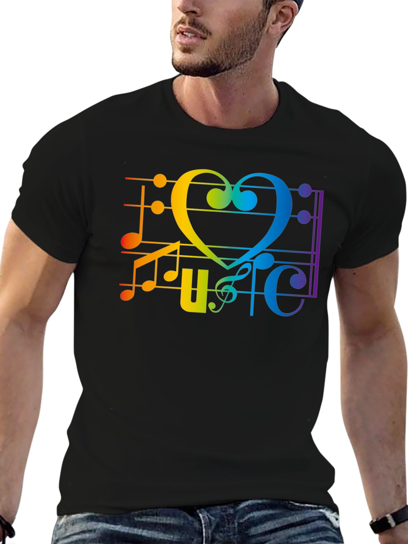 Rainbow Music Heart Graphic T-Shirt