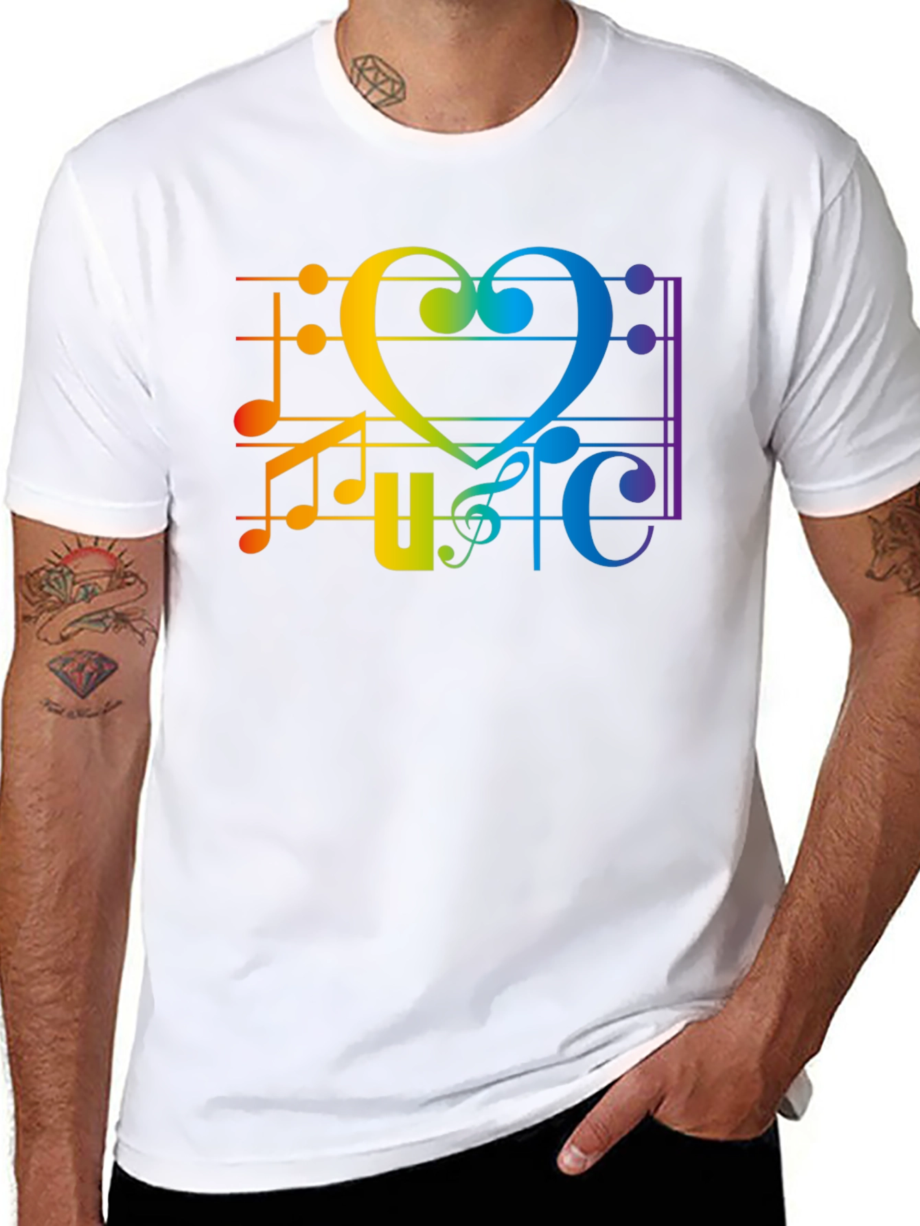 Rainbow Music Heart Graphic T-Shirt
