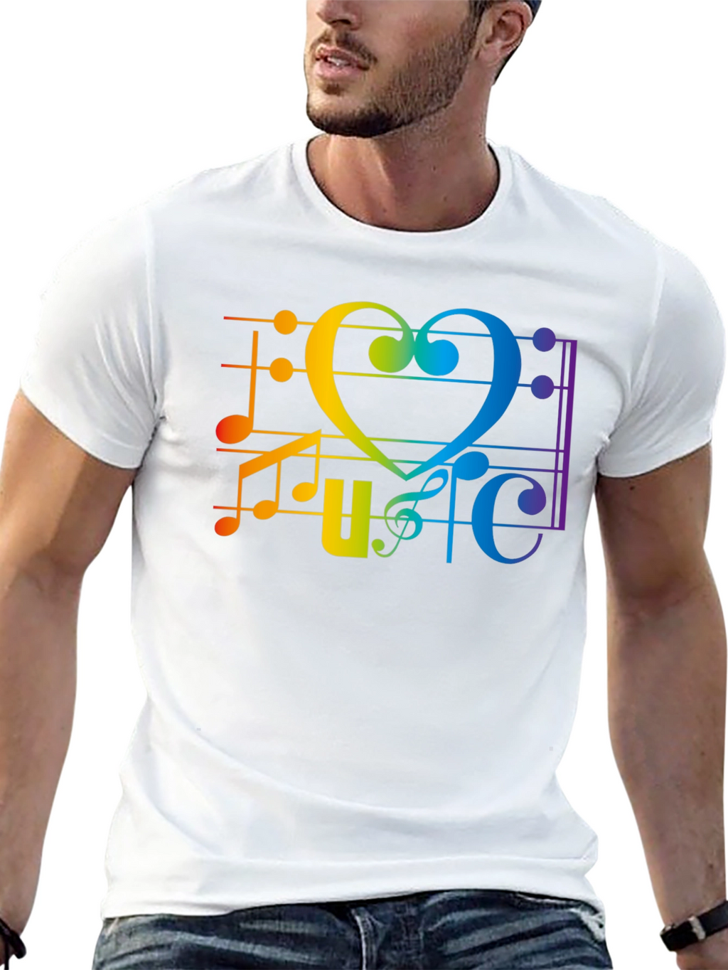 Rainbow Music Heart Graphic T-Shirt