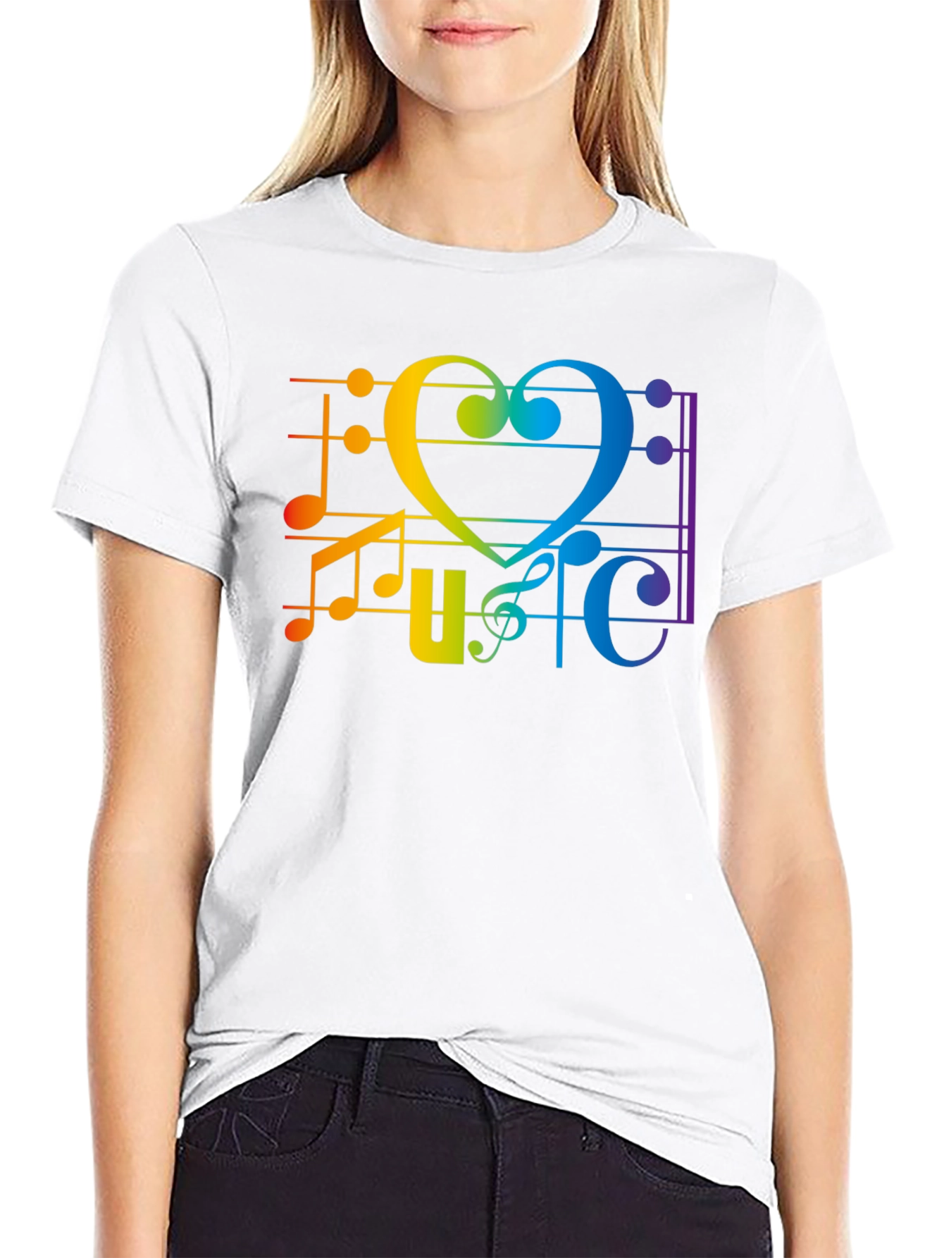 Rainbow Music Heart Graphic T-Shirt