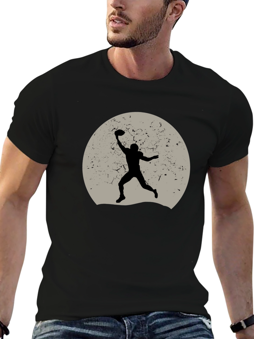Football Silhouette Graphic Tee - Black