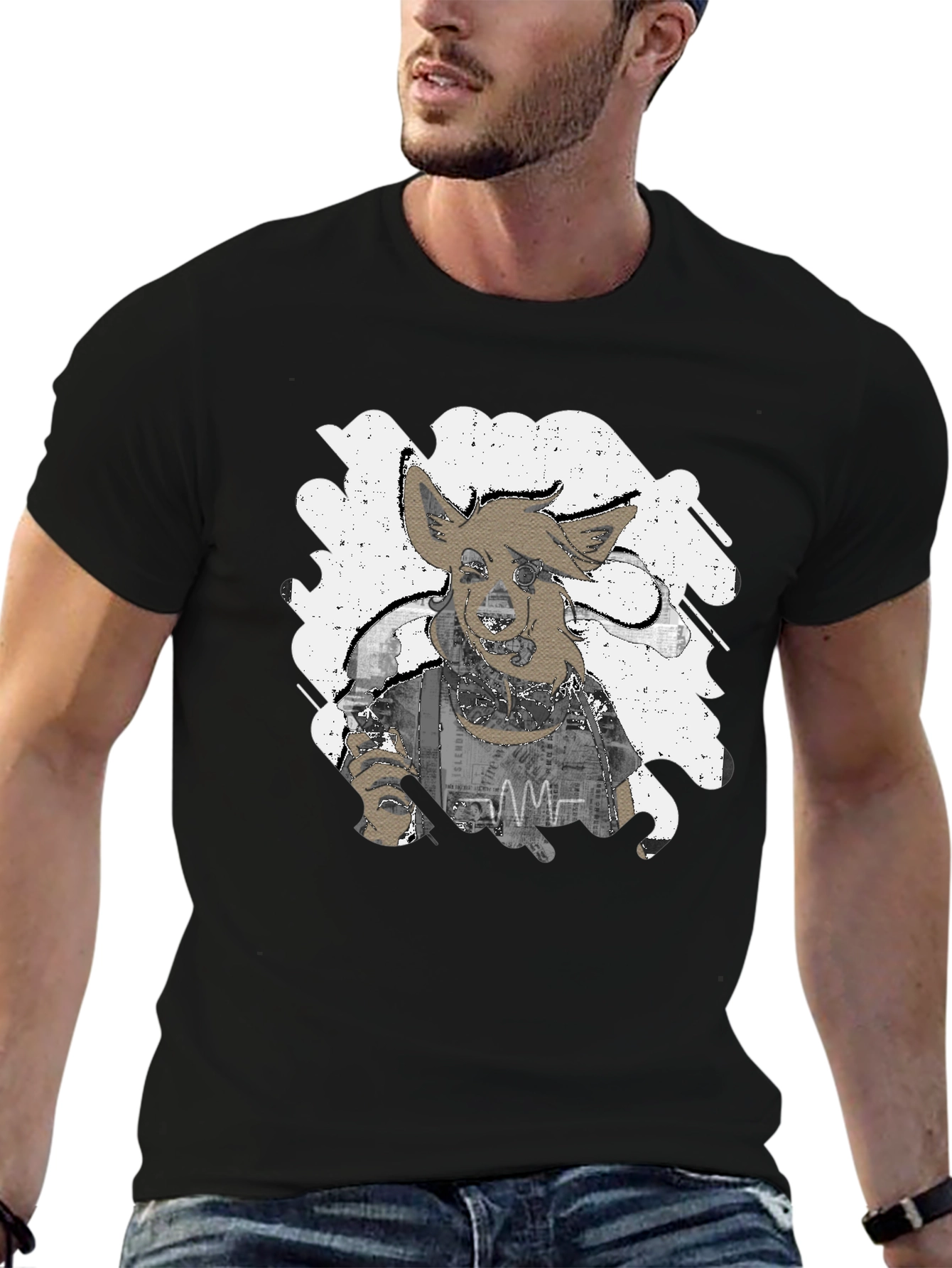 Unique Distressed Graphic Tee - Mens Black T-Shirt