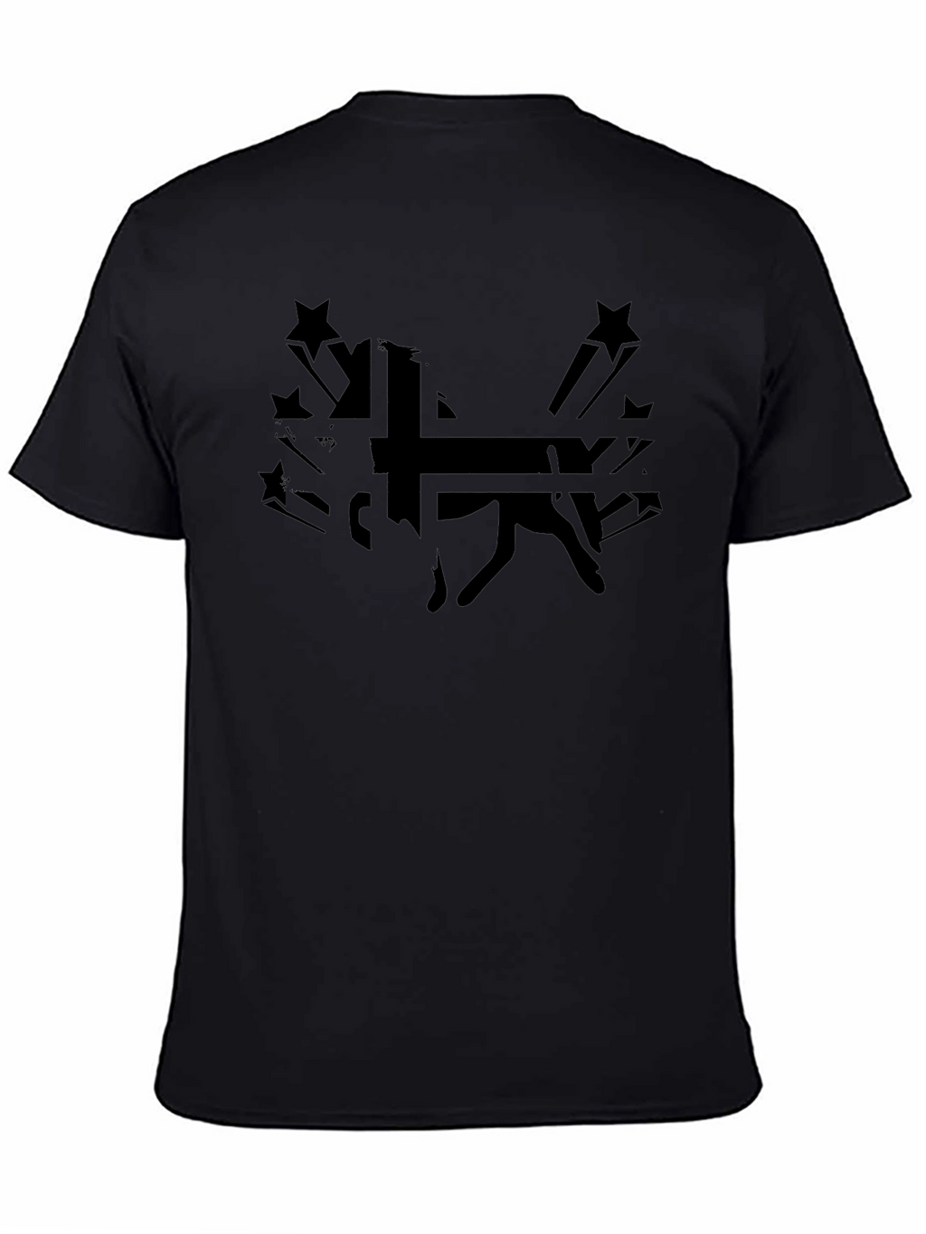 Black Graphic Tee - Silhouette Dog and Stars
