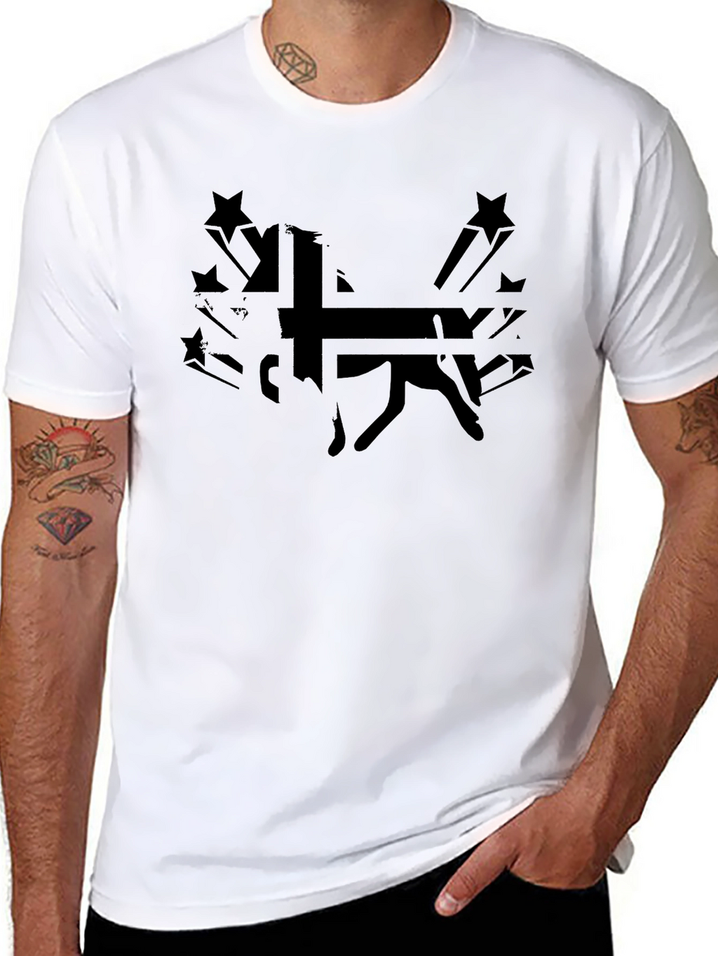 Black Graphic Tee - Silhouette Dog and Stars