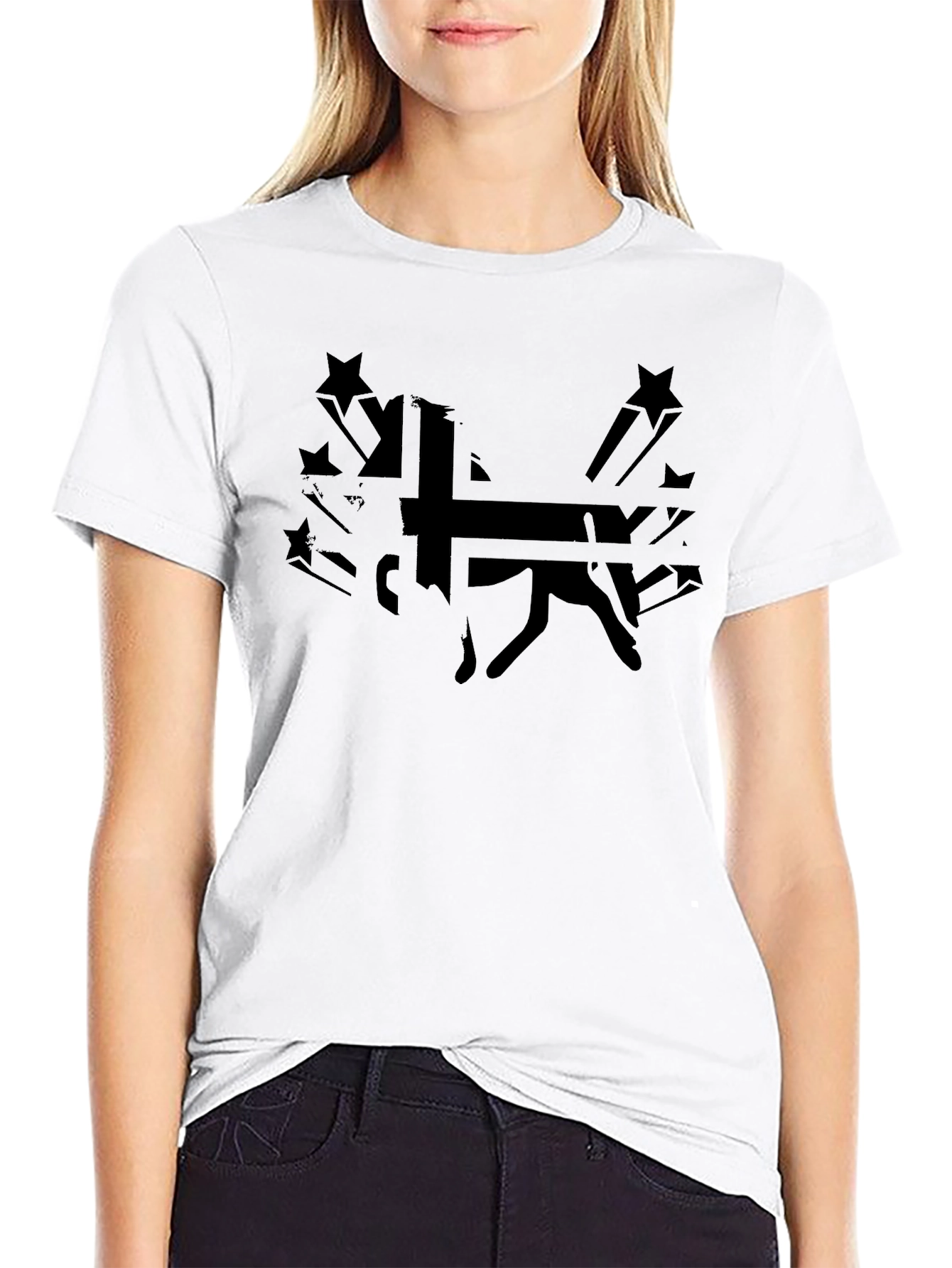 Black Graphic Tee - Silhouette Dog and Stars