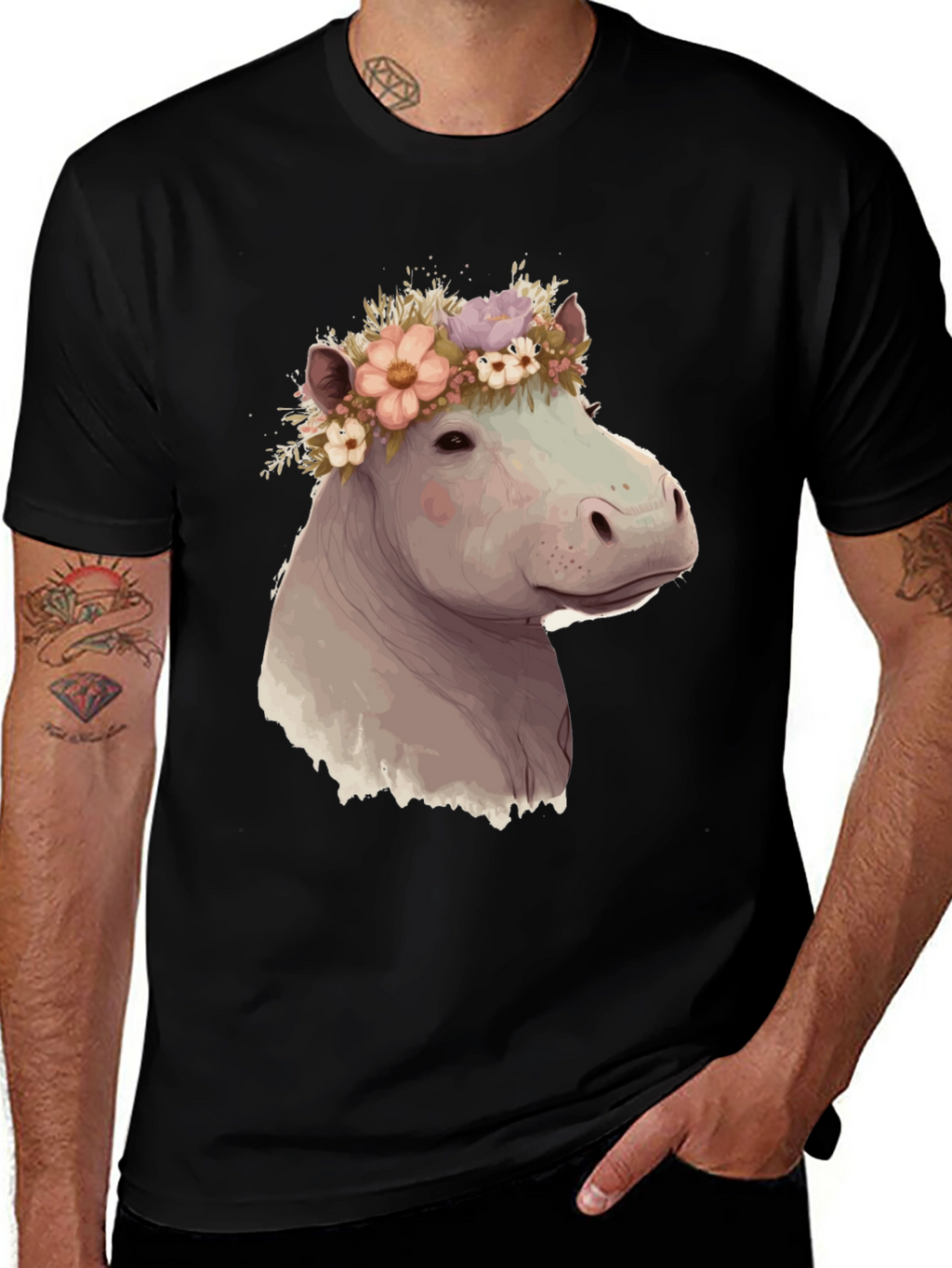 Hippo with Flower Crown Graphic T-Shirt