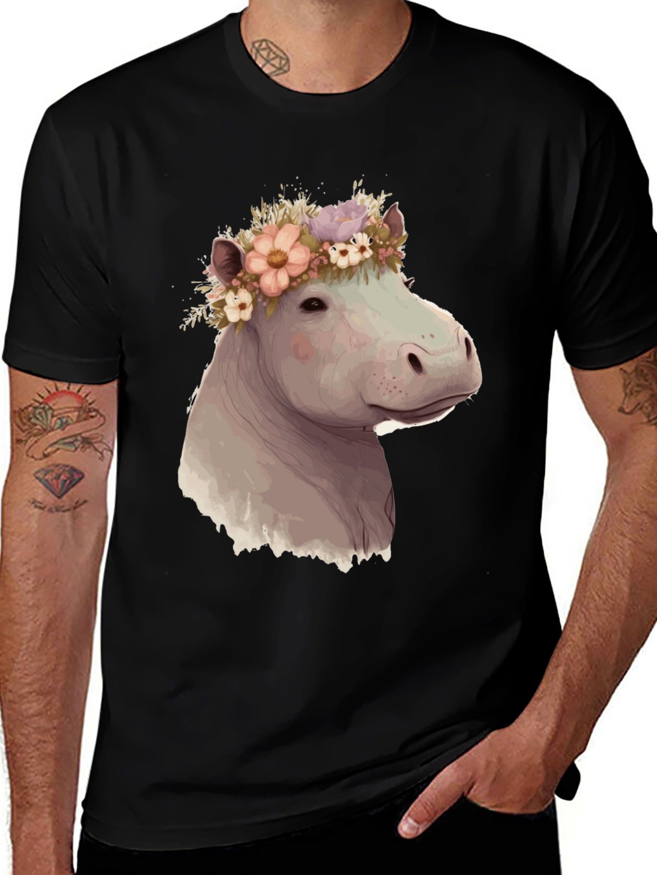 Hippo with Flower Crown Graphic T-Shirt