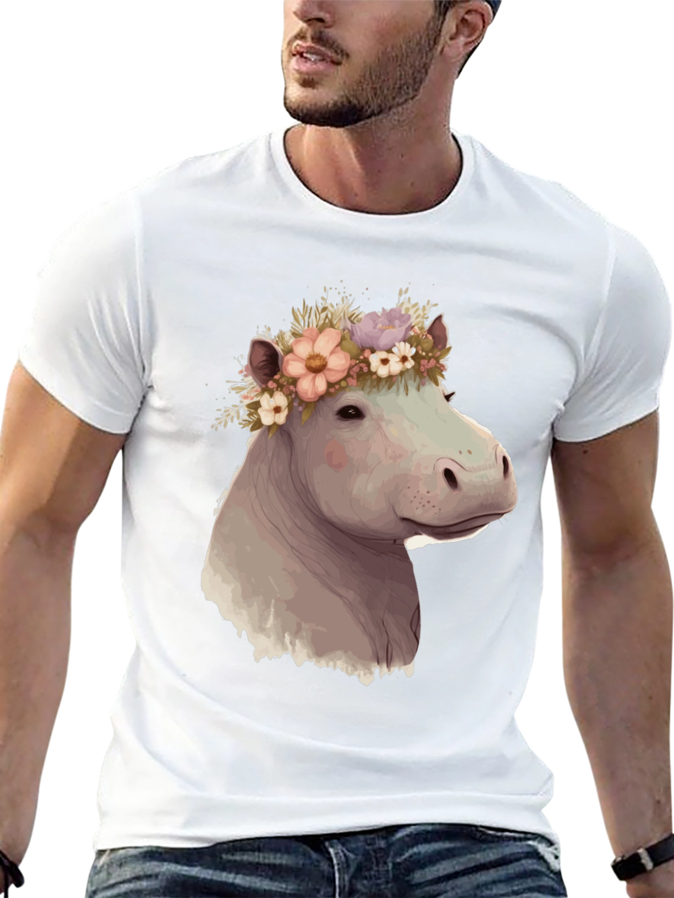 Hippo with Flower Crown Graphic T-Shirt