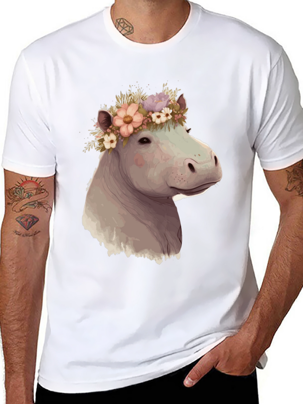 Hippo with Flower Crown Graphic T-Shirt