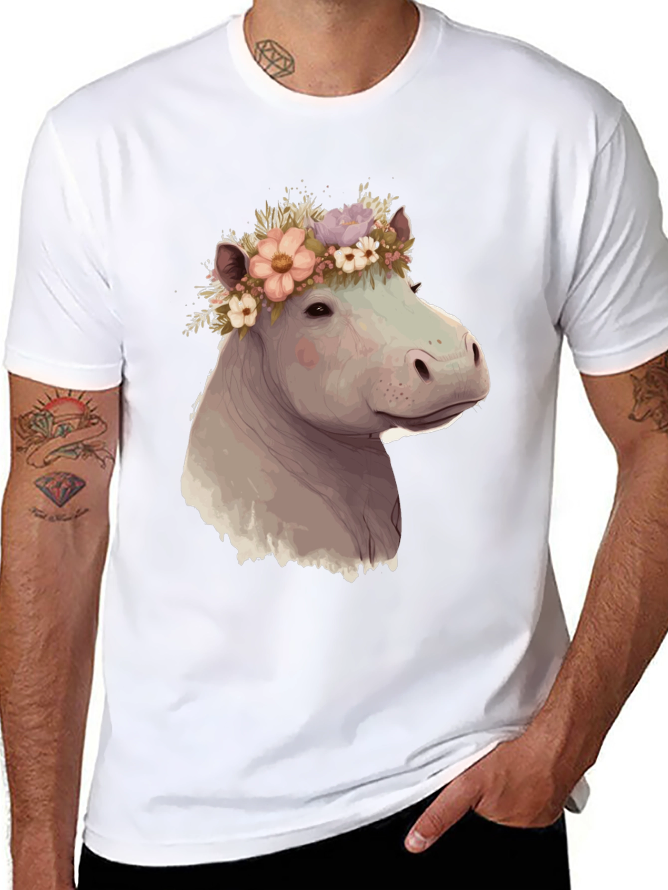 Hippo with Flower Crown Graphic T-Shirt