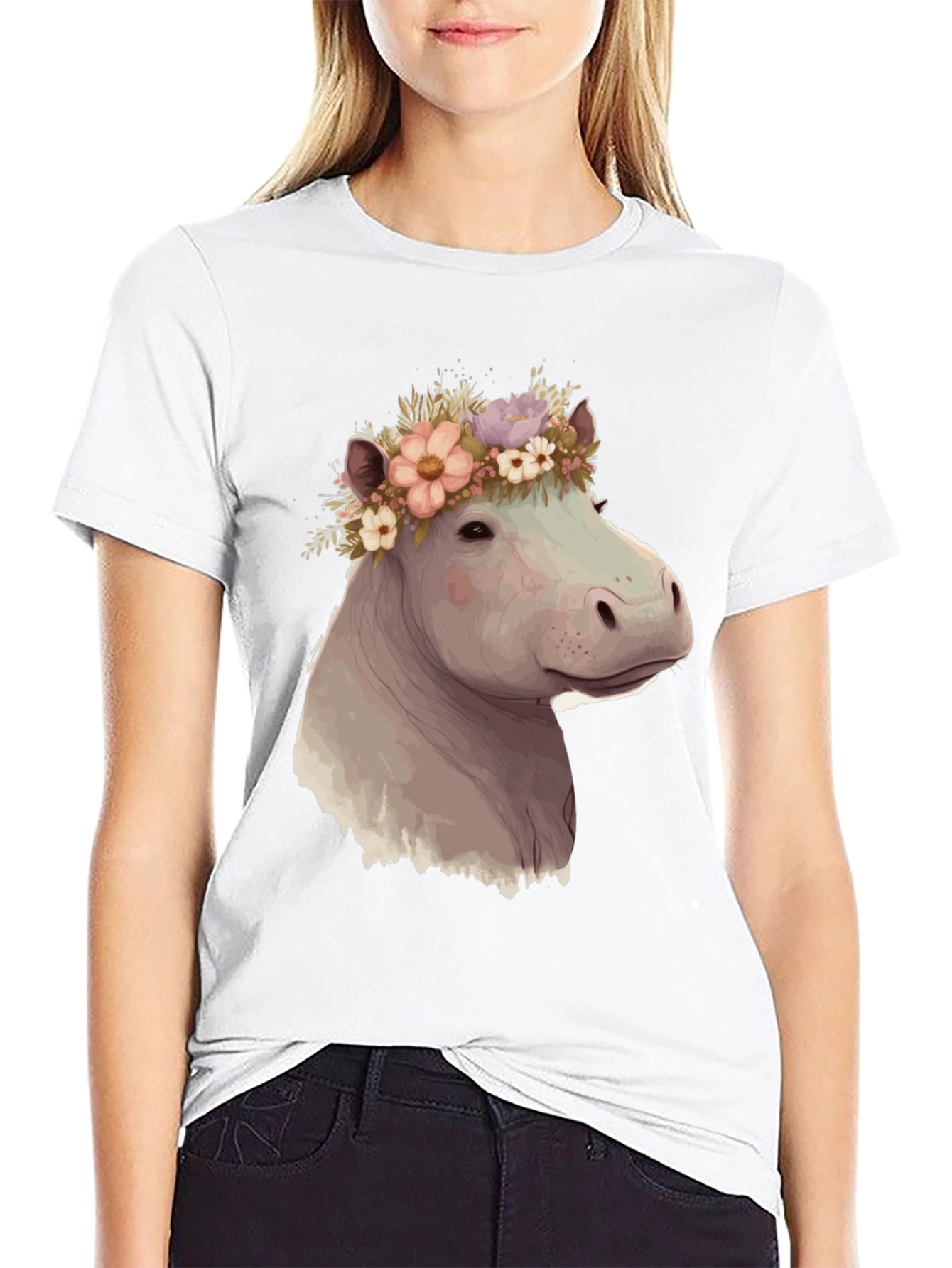 Hippo with Flower Crown Graphic T-Shirt