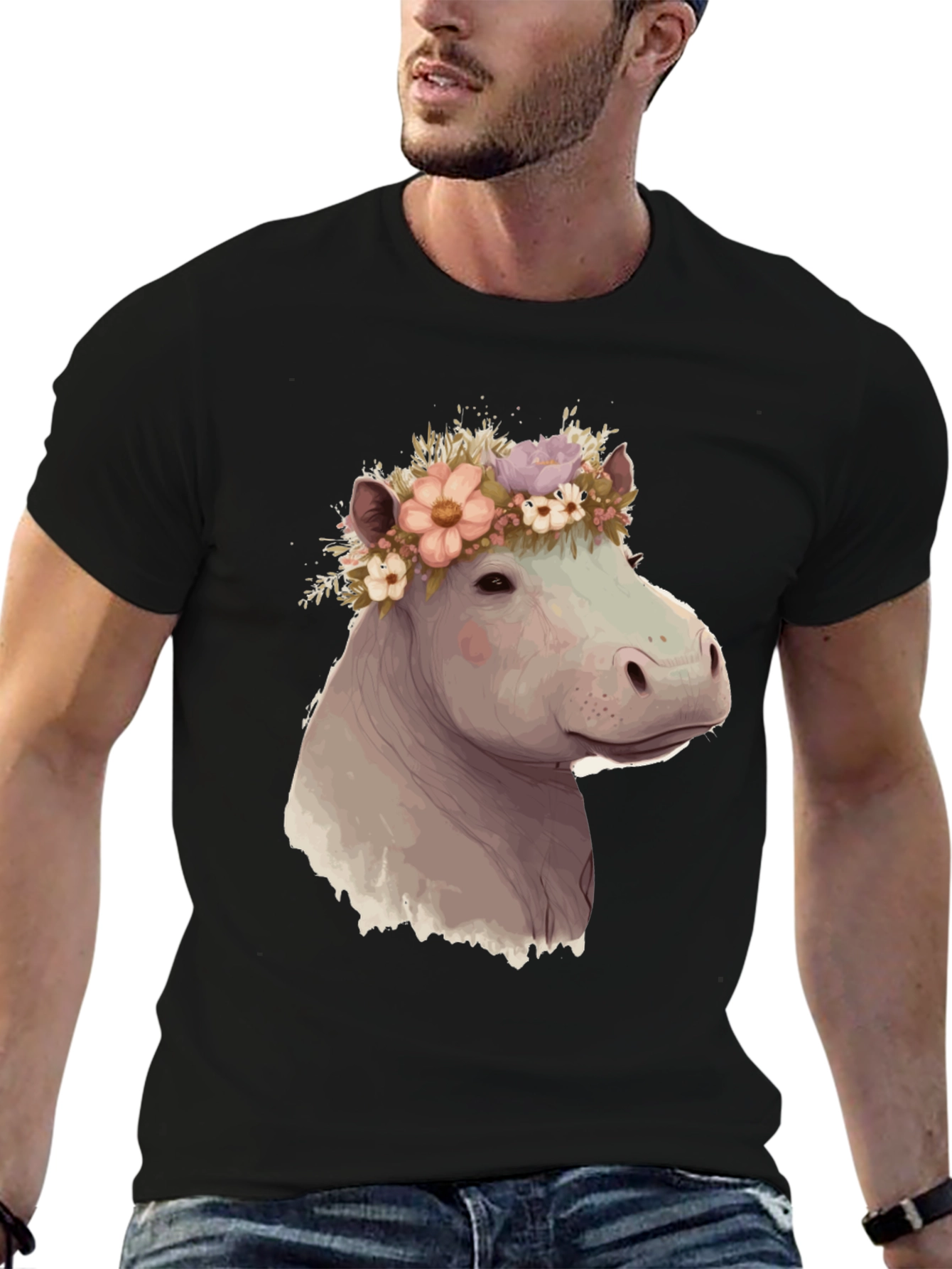 Hippo with Flower Crown Graphic T-Shirt