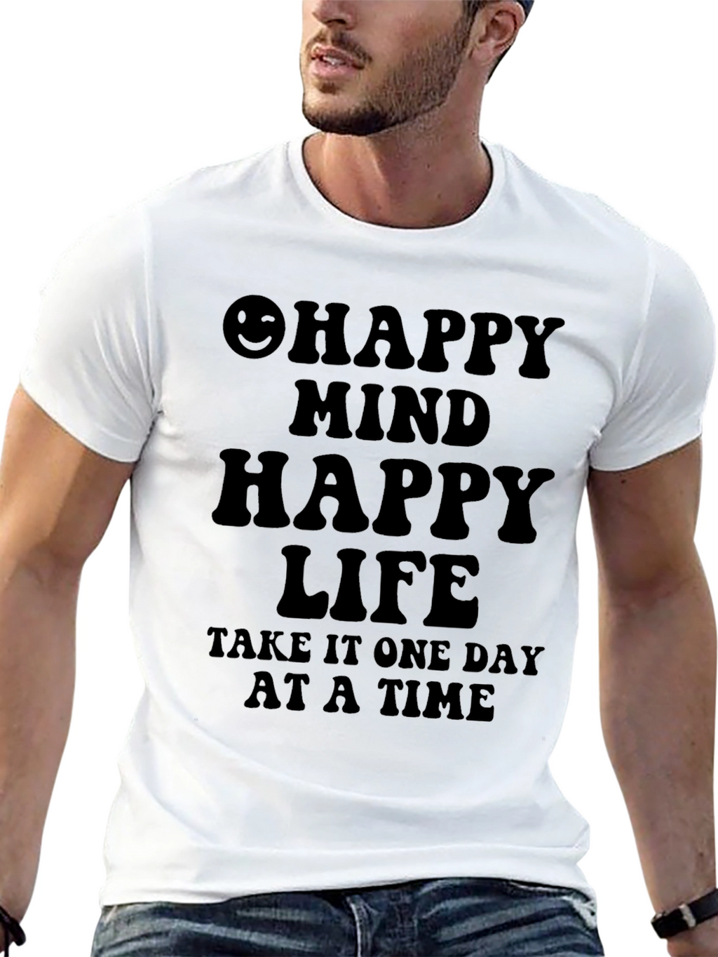 Happy Mind Happy Life Graphic Tee - Black