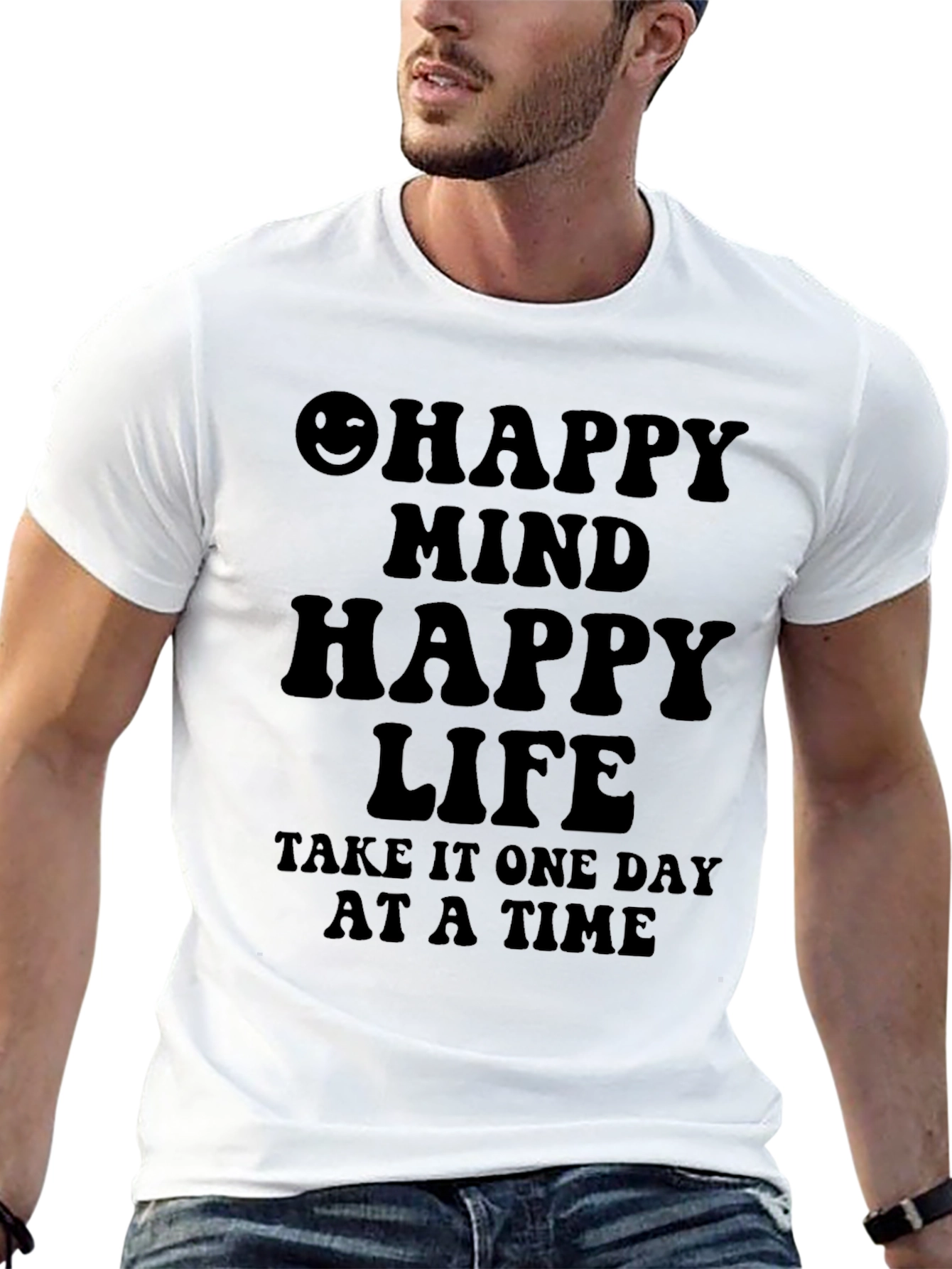 Happy Mind Happy Life Graphic Tee - Black
