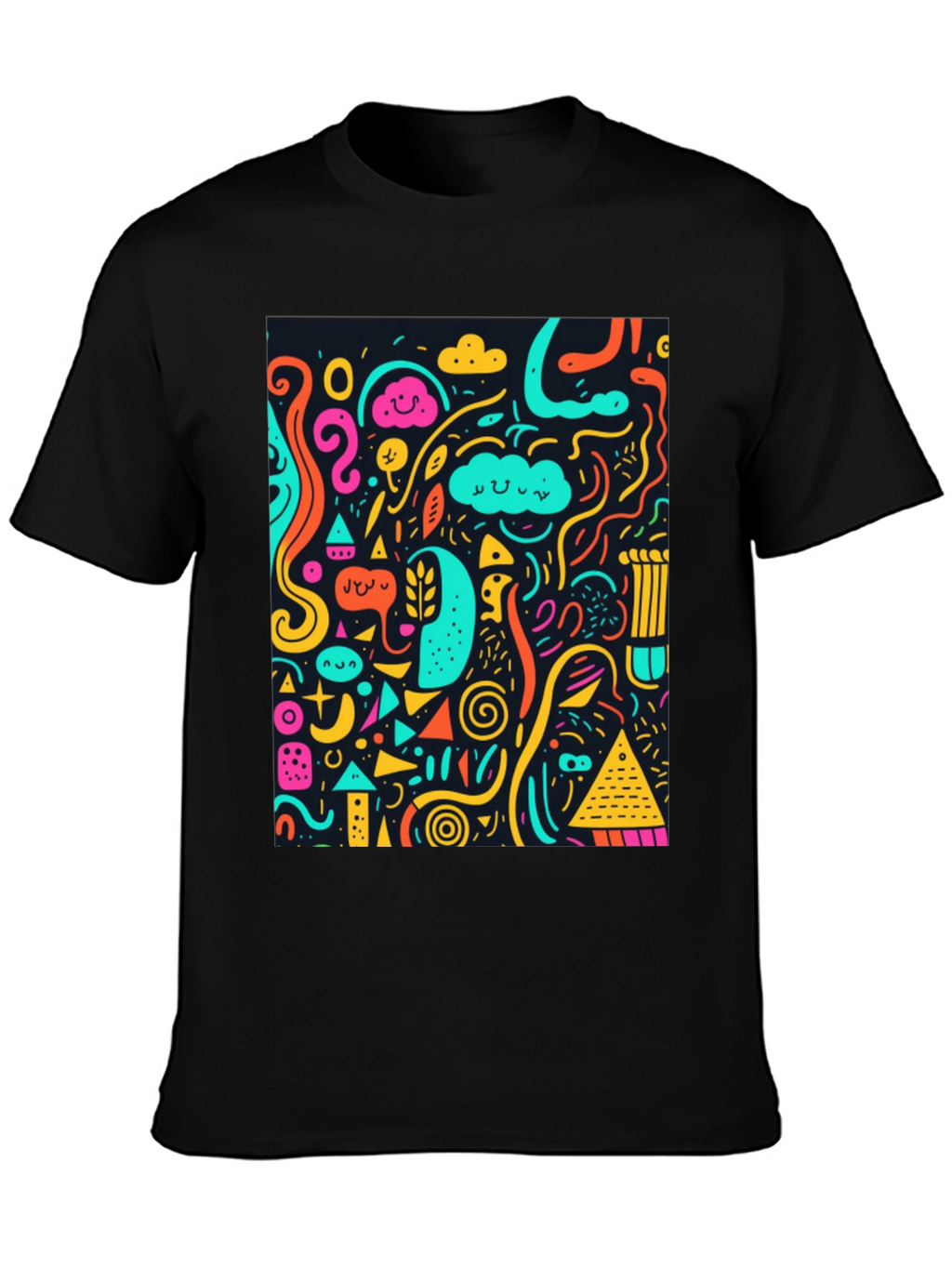 Funky Doodle Art Graphic Black T-Shirt
