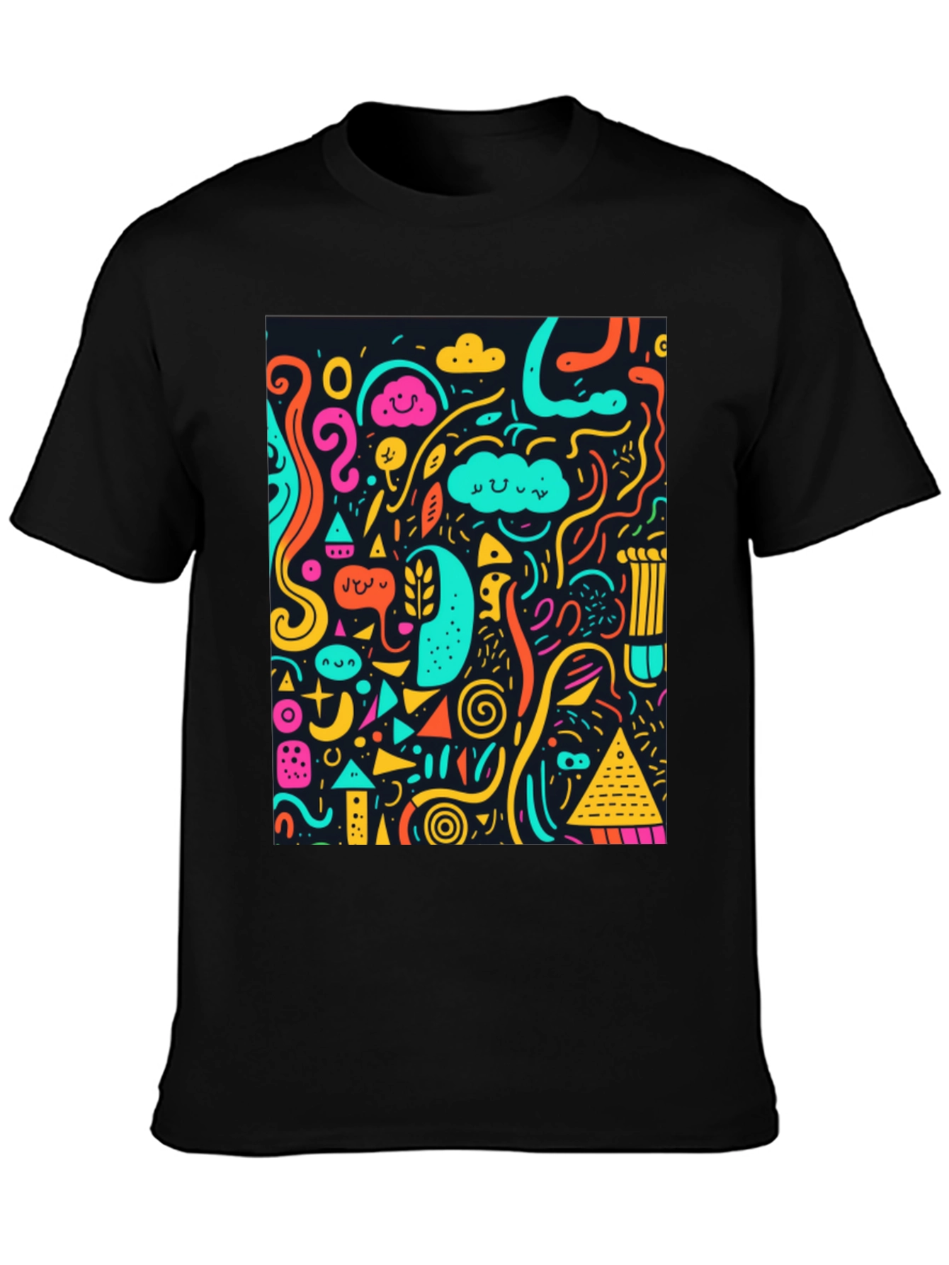 Funky Doodle Art Graphic Black T-Shirt