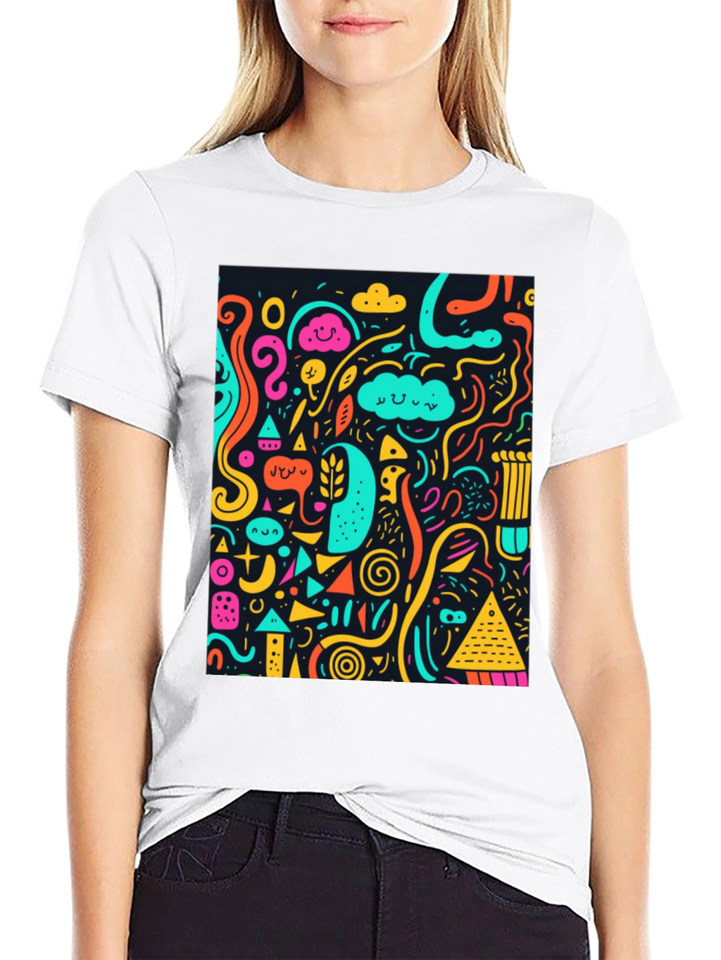 Funky Doodle Art Graphic Black T-Shirt