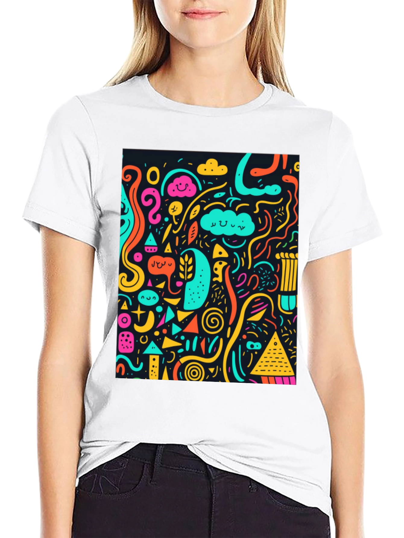 Funky Doodle Art Graphic Black T-Shirt
