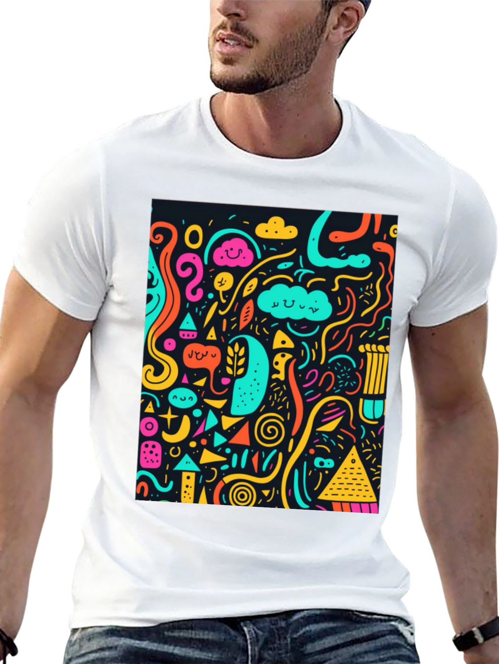 Funky Doodle Art Graphic Black T-Shirt