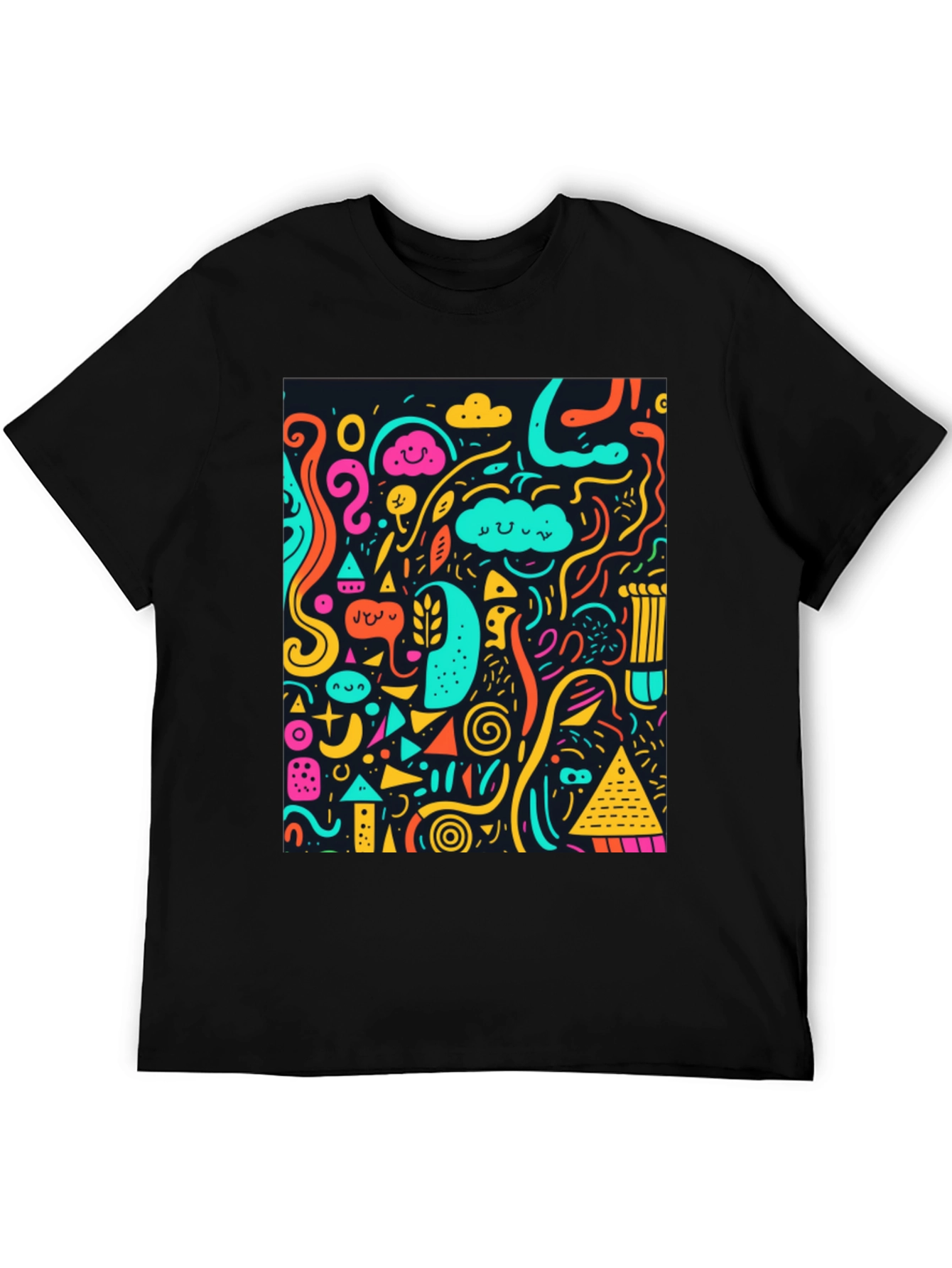 Funky Doodle Art Graphic Black T-Shirt