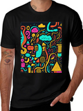 Funky Doodle Art Graphic Black T-Shirt