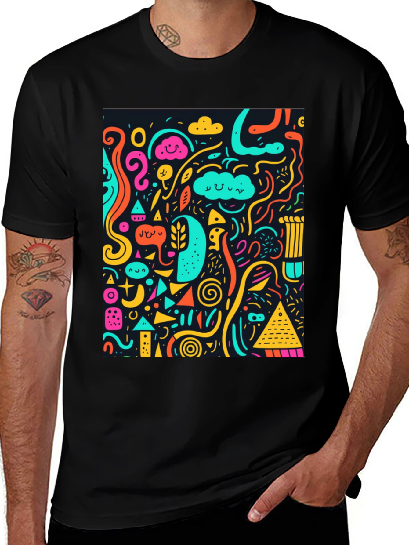 Funky Doodle Art Graphic Black T-Shirt
