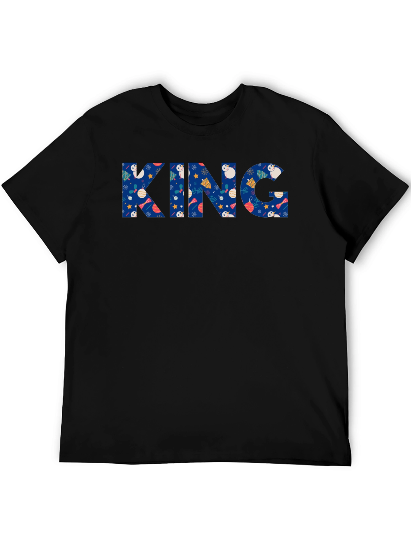Festive King Holiday T-Shirt - Black Crew Neck