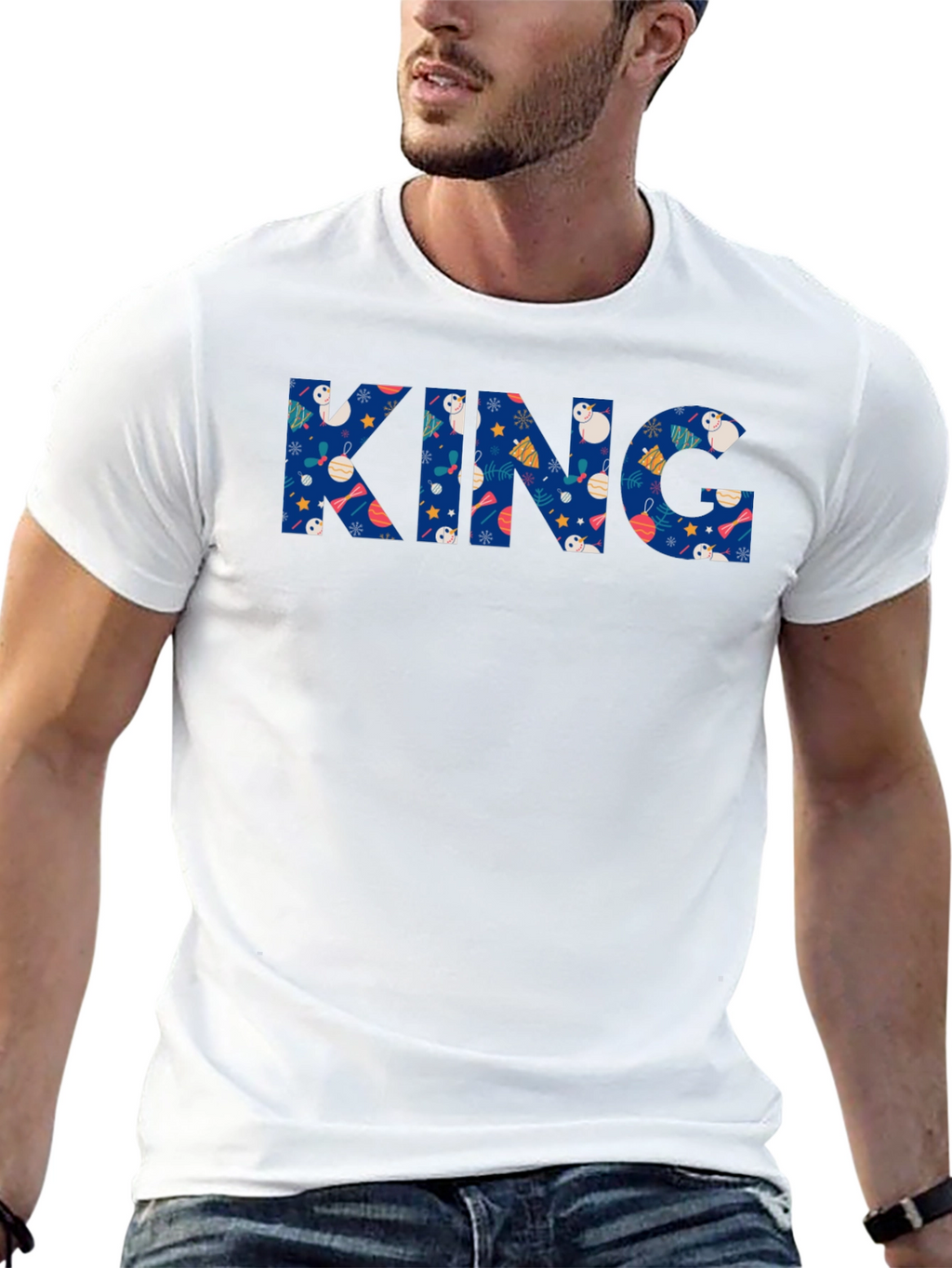 Festive King Holiday T-Shirt - Black Crew Neck