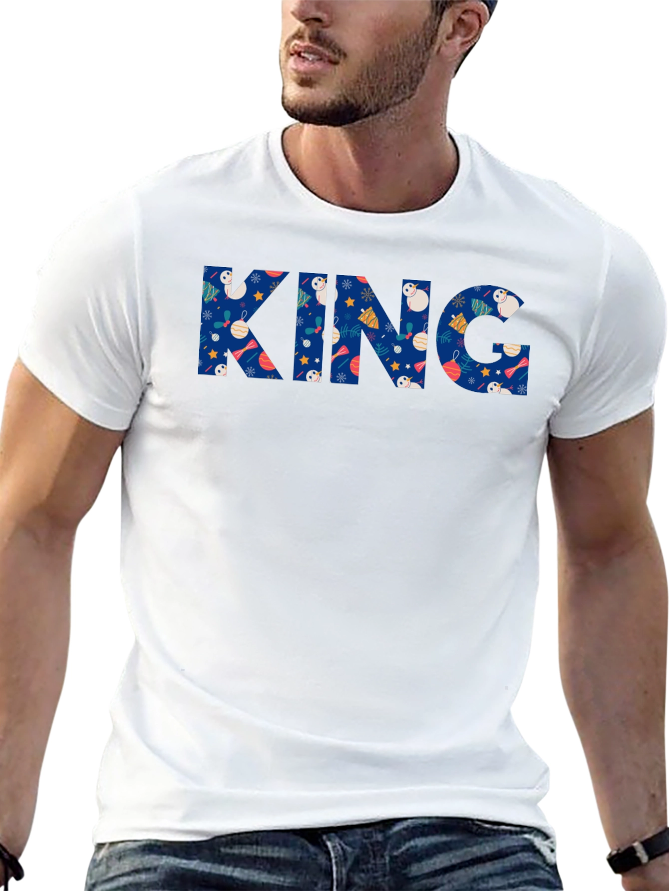Festive King Holiday T-Shirt - Black Crew Neck