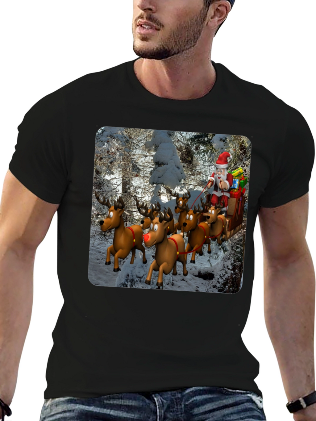 Santa Reindeer T-Shirt - Festive Holiday Tee