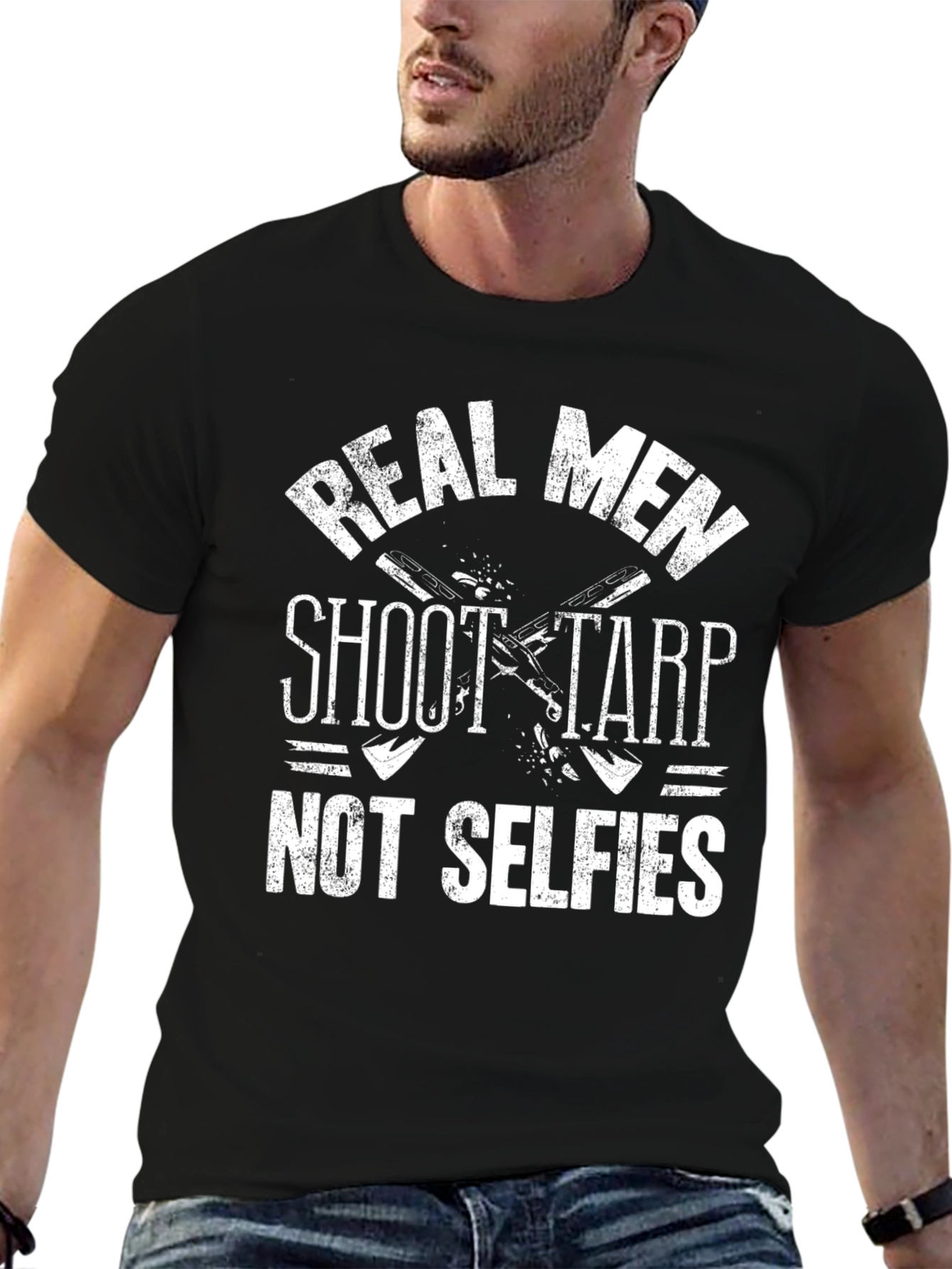 Real Men Shoot Tarp T-Shirt - Black Graphic Tee