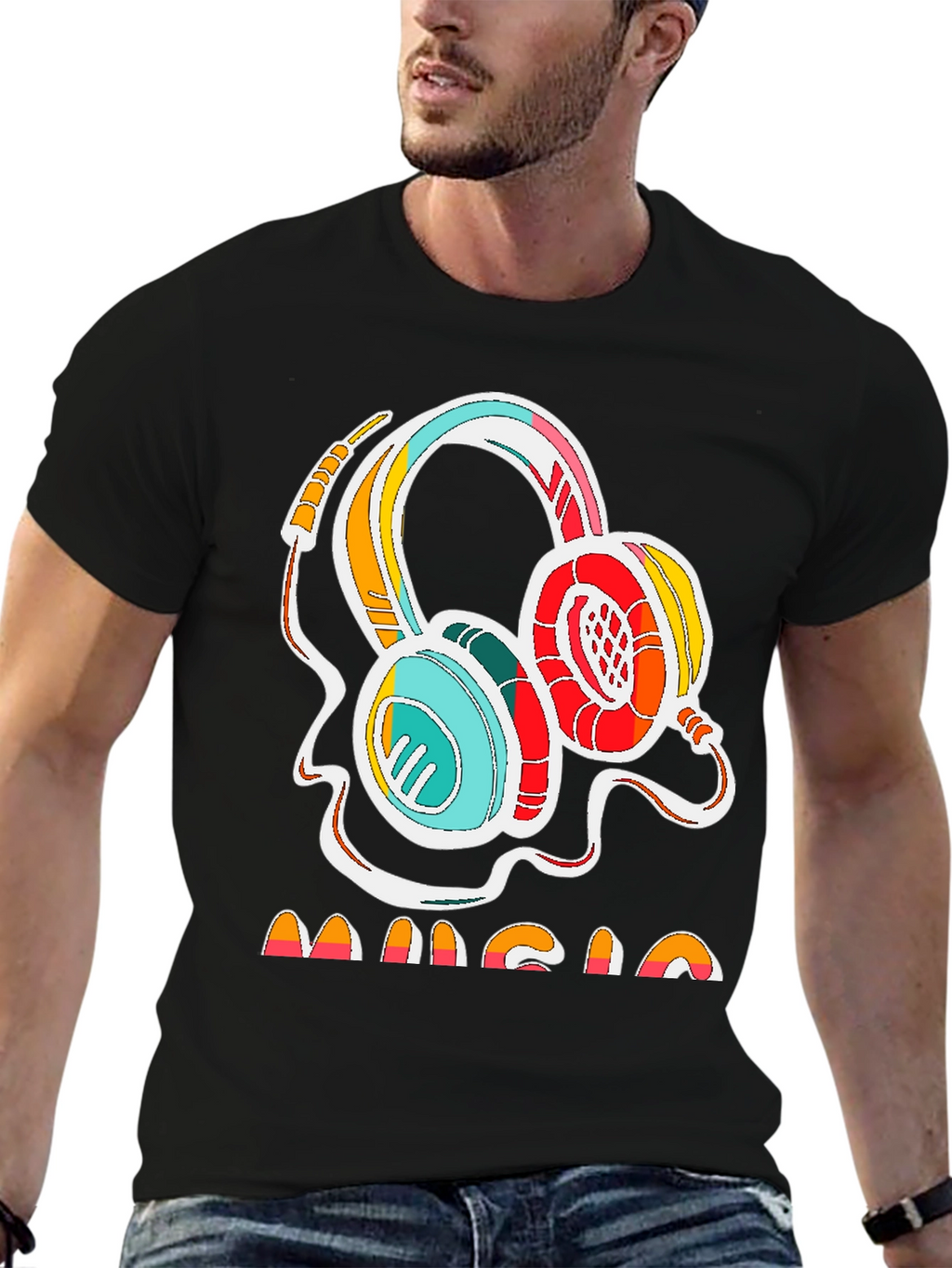 Retro Music Headphones Graphic Tee - Stylish Cotton Shirt