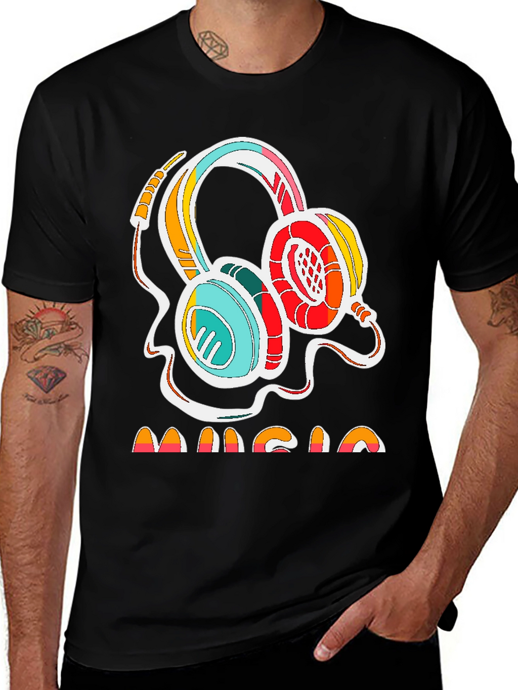 Retro Music Headphones Graphic Tee - Stylish Cotton Shirt