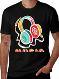 Retro Music Headphones Graphic Tee - Stylish Cotton Shirt