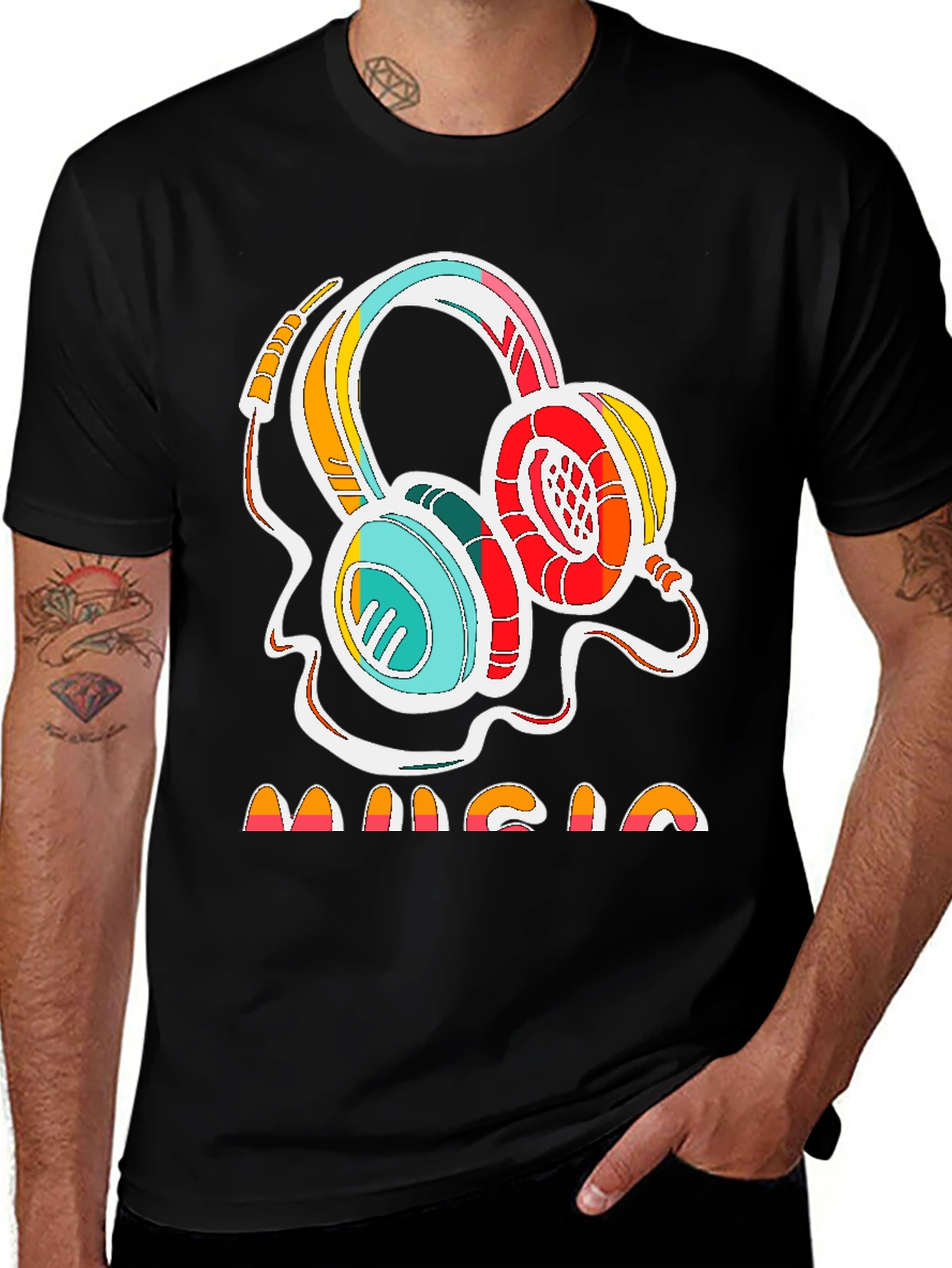 Retro Music Headphones Graphic Tee - Stylish Cotton Shirt