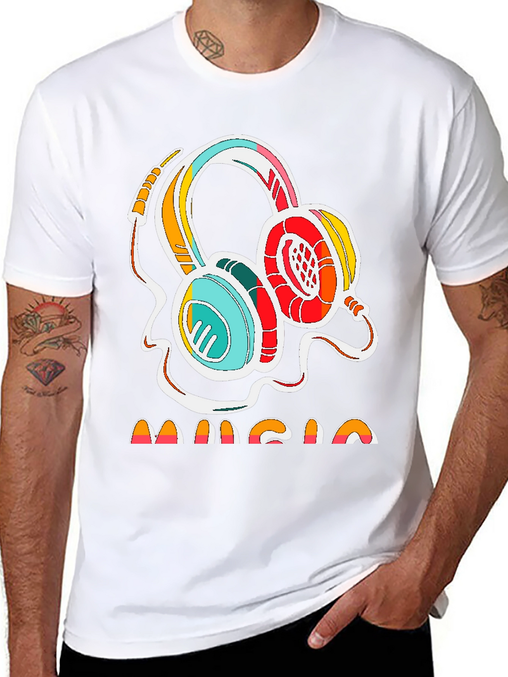 Retro Music Headphones Graphic Tee - Stylish Cotton Shirt
