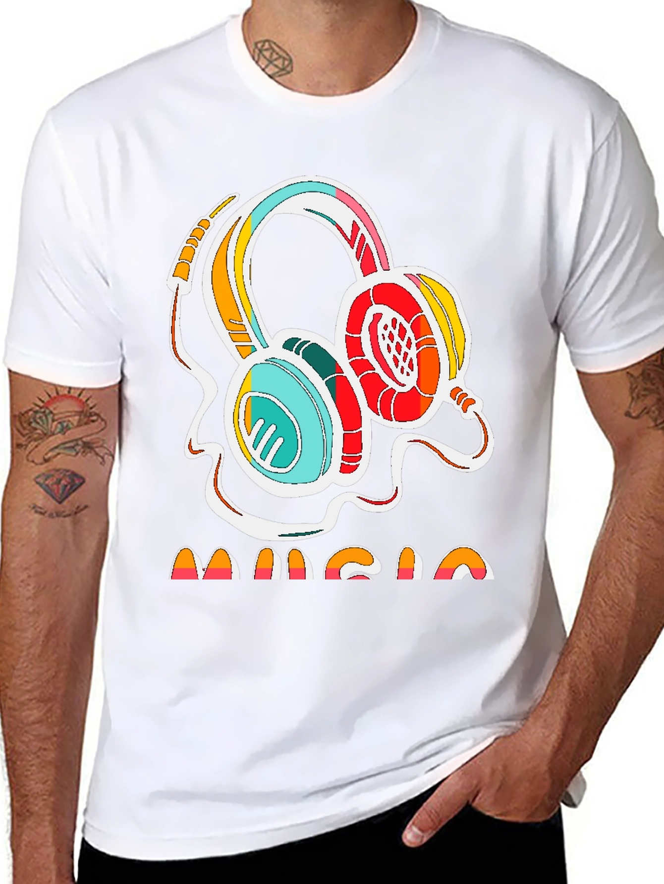 Retro Music Headphones Graphic Tee - Stylish Cotton Shirt