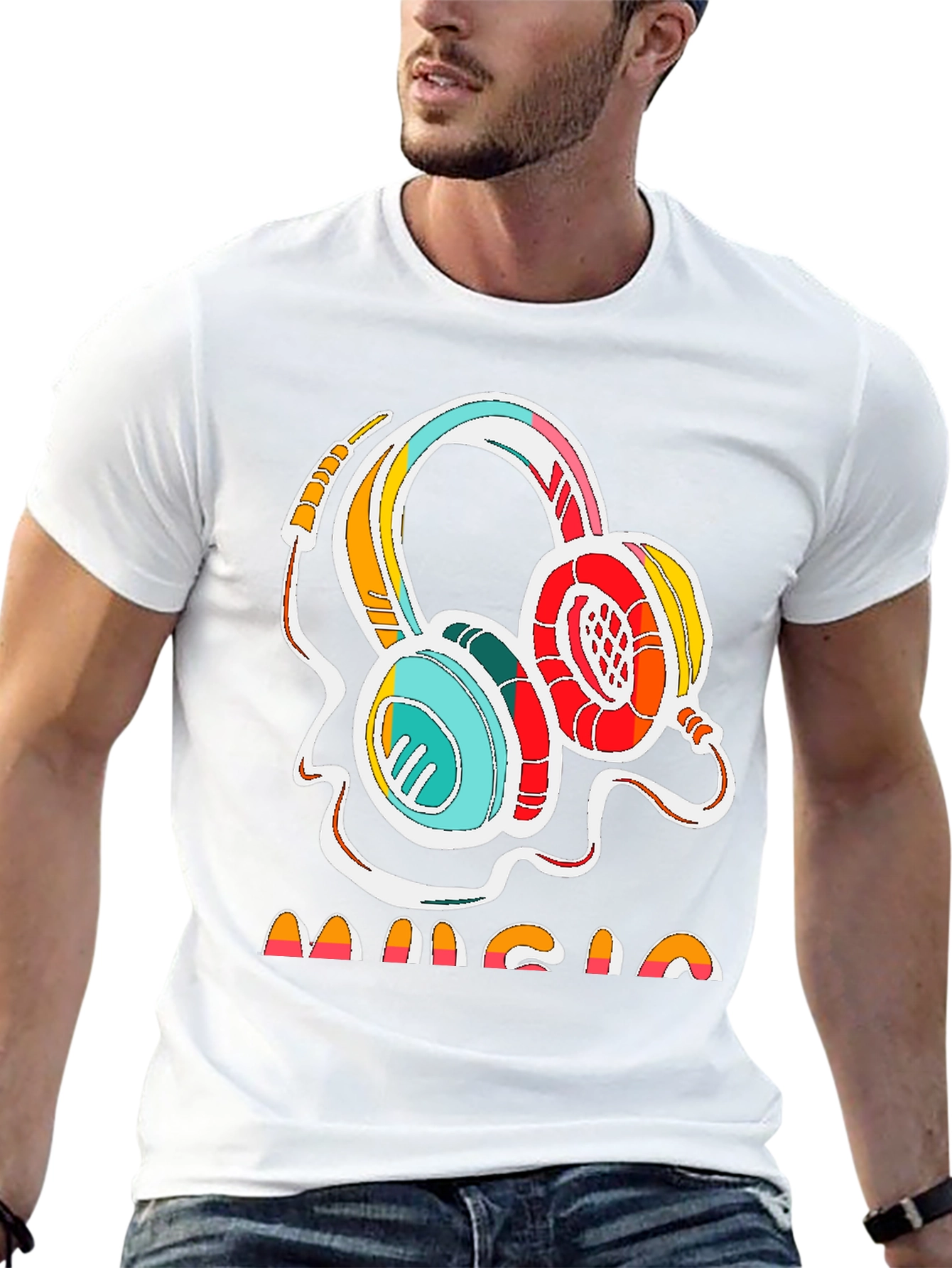 Retro Music Headphones Graphic Tee - Stylish Cotton Shirt