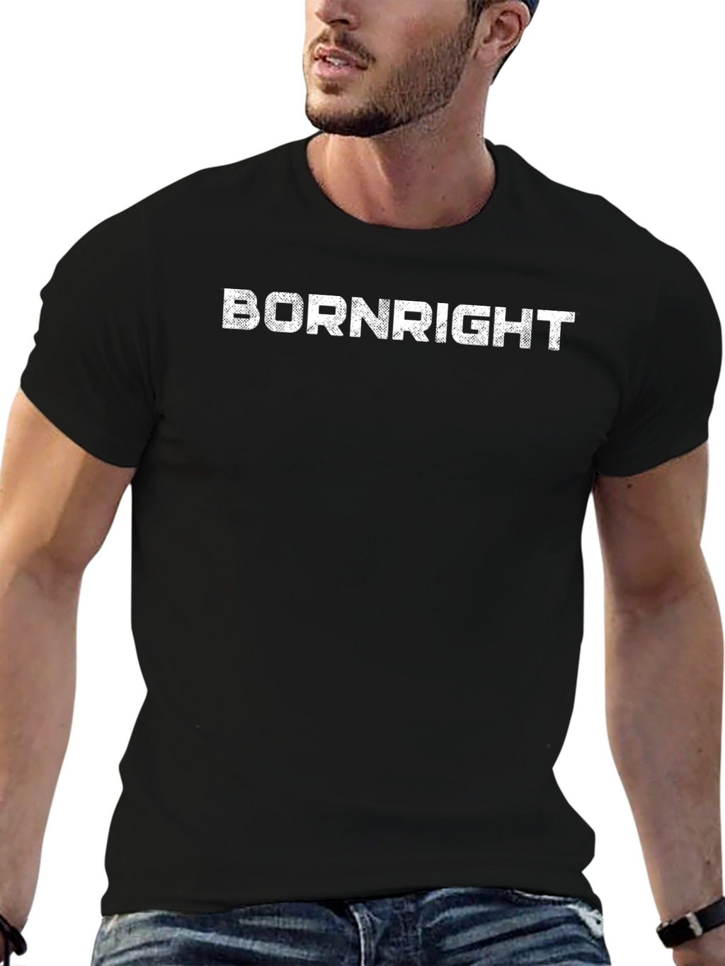 Born Right Distressed Graphic Tee - Black