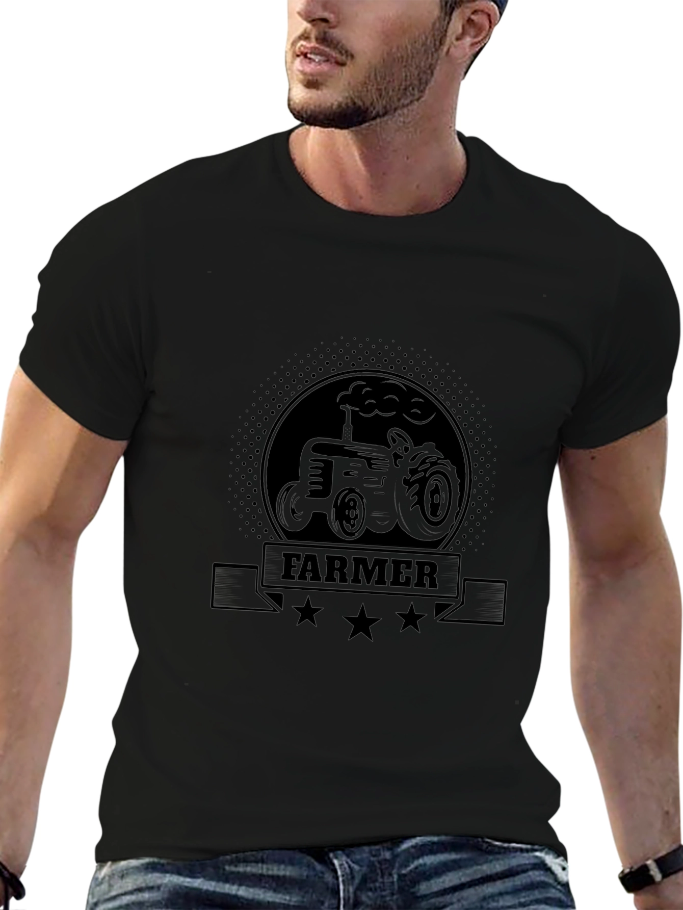 Farmer Tractor Graphic Tee - Black Cotton T-Shirt