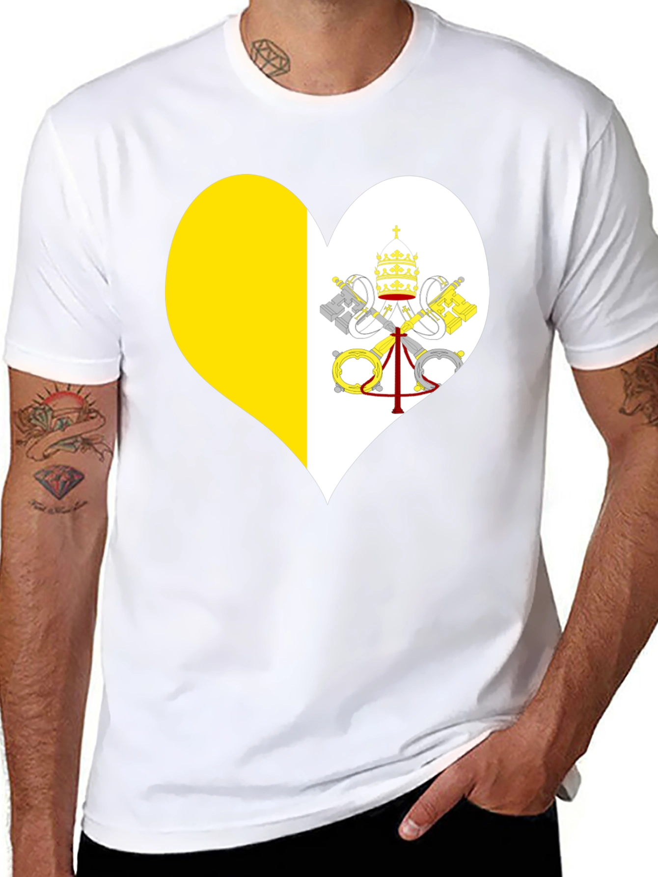Vatican City Heart Flag T-Shirt - Black