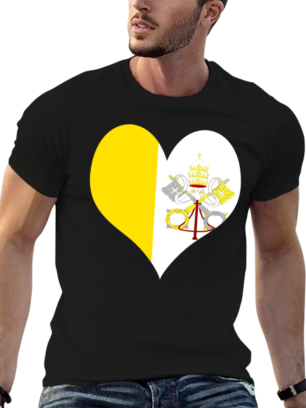 Vatican City Heart Flag T-Shirt - Black