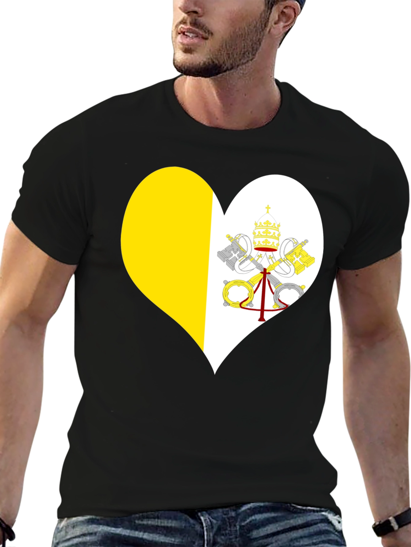 Vatican City Heart Flag T-Shirt - Black