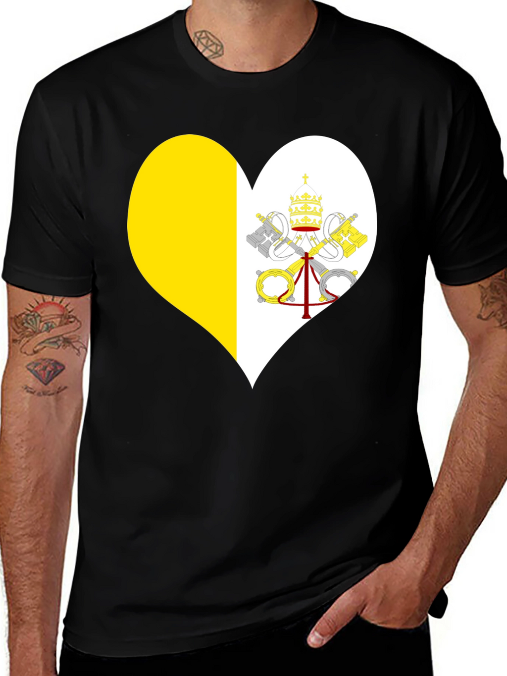 Vatican City Heart Flag T-Shirt - Black