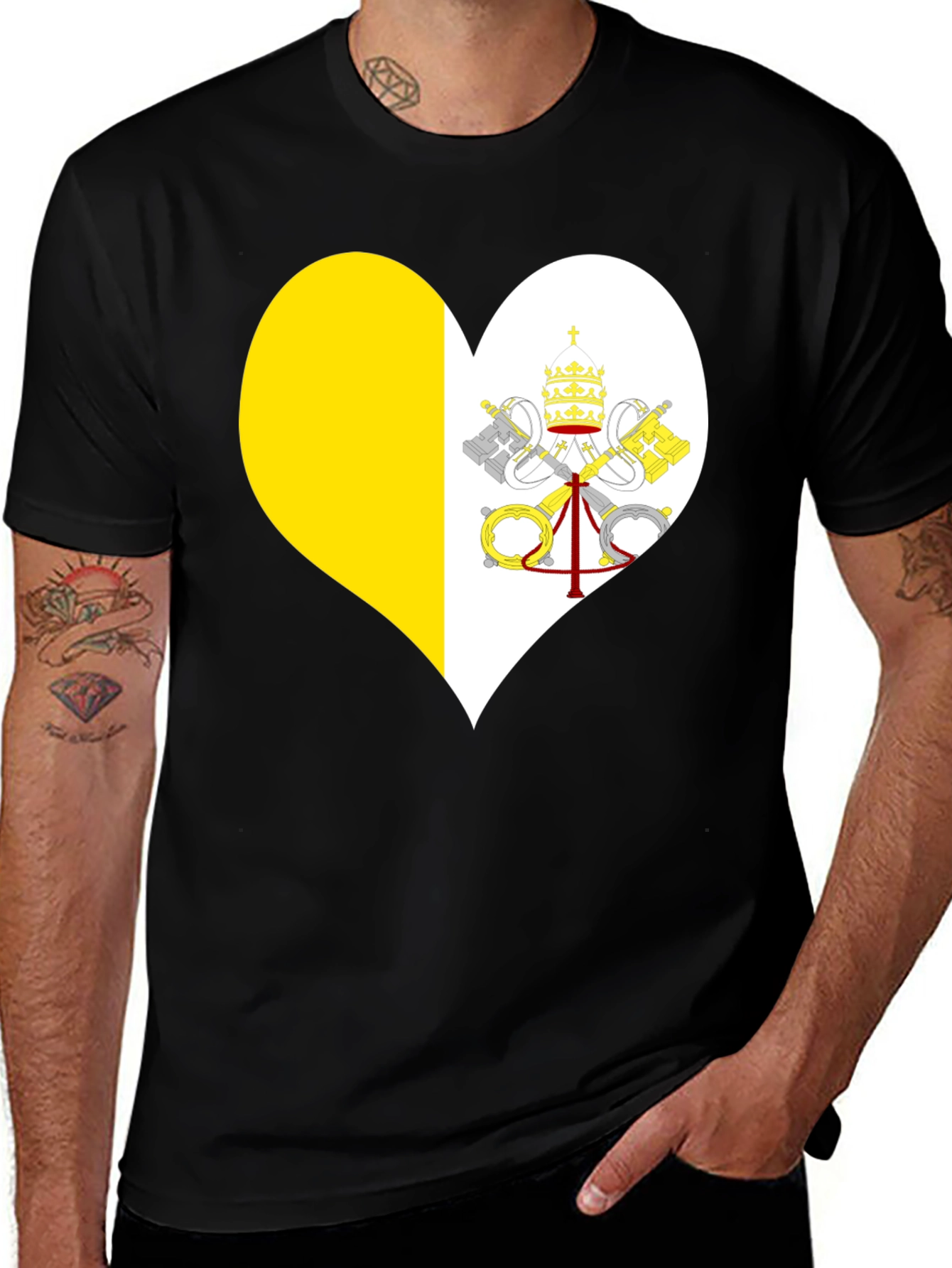 Vatican City Heart Flag T-Shirt - Black